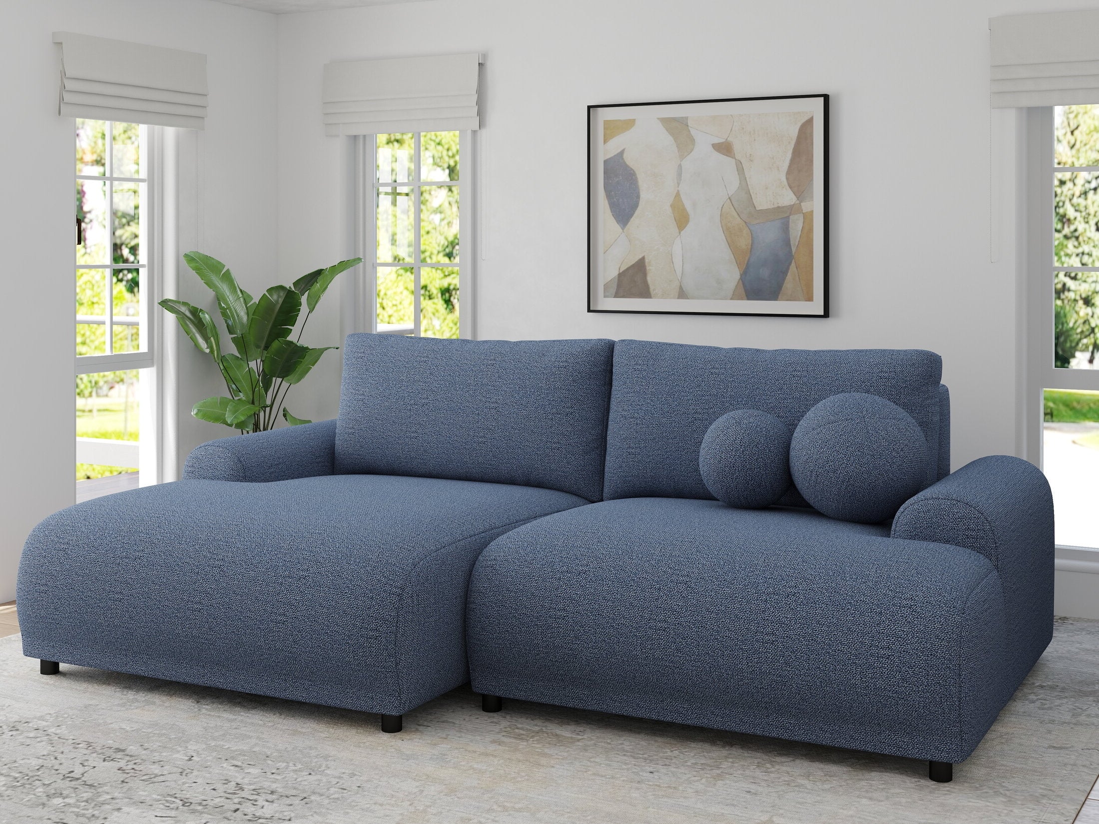 Colțar extensibil dumonde cu ladă de depozitare și șezut confortabil din spumă HR, Carlo Enjoy Albastru 240x145 cm