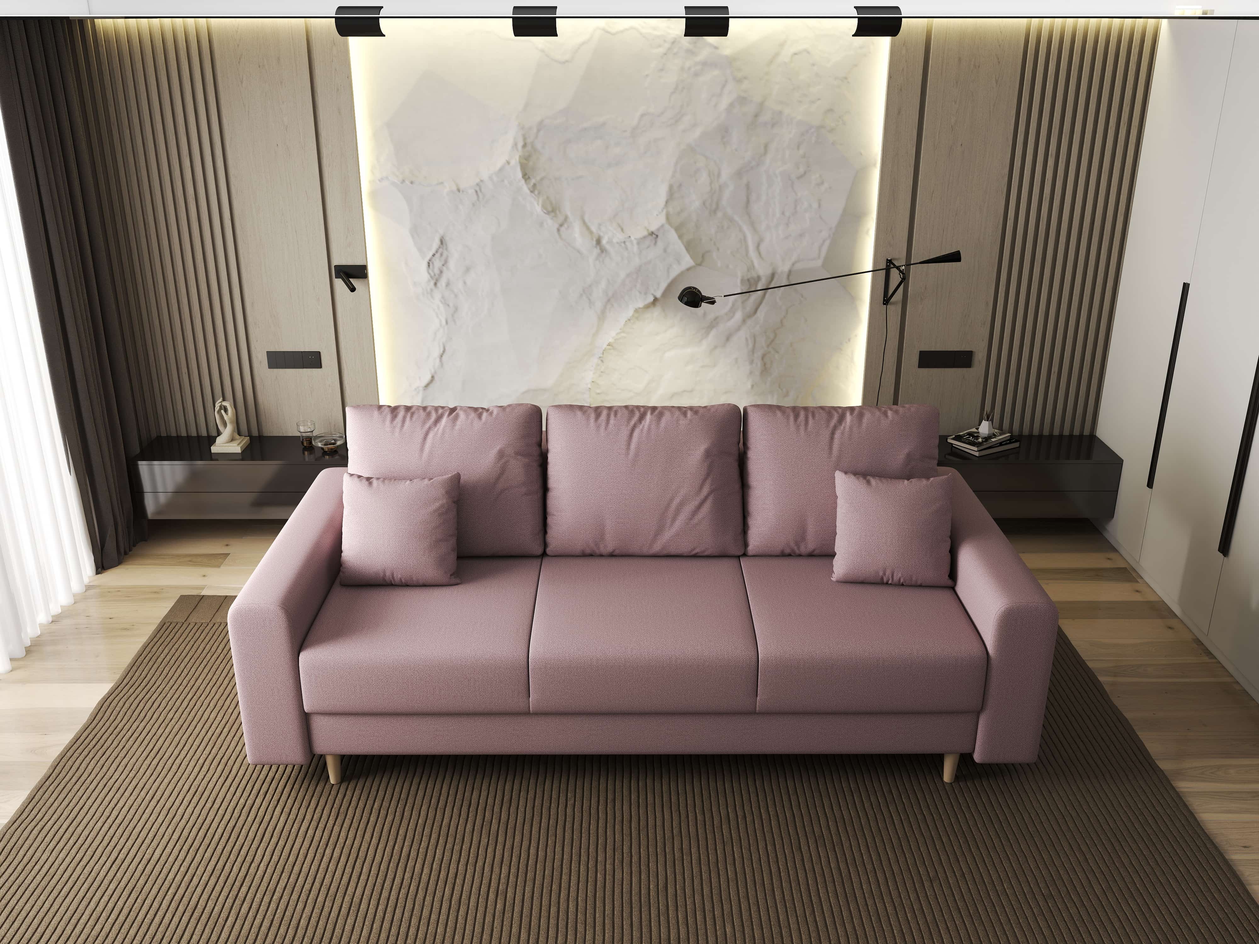 Canapea extensibilă dumonde cu ladă de depozitare si sezut confortabil din spuma HR, Kronos Enjoy Flamingo 210x100 cm fabrica