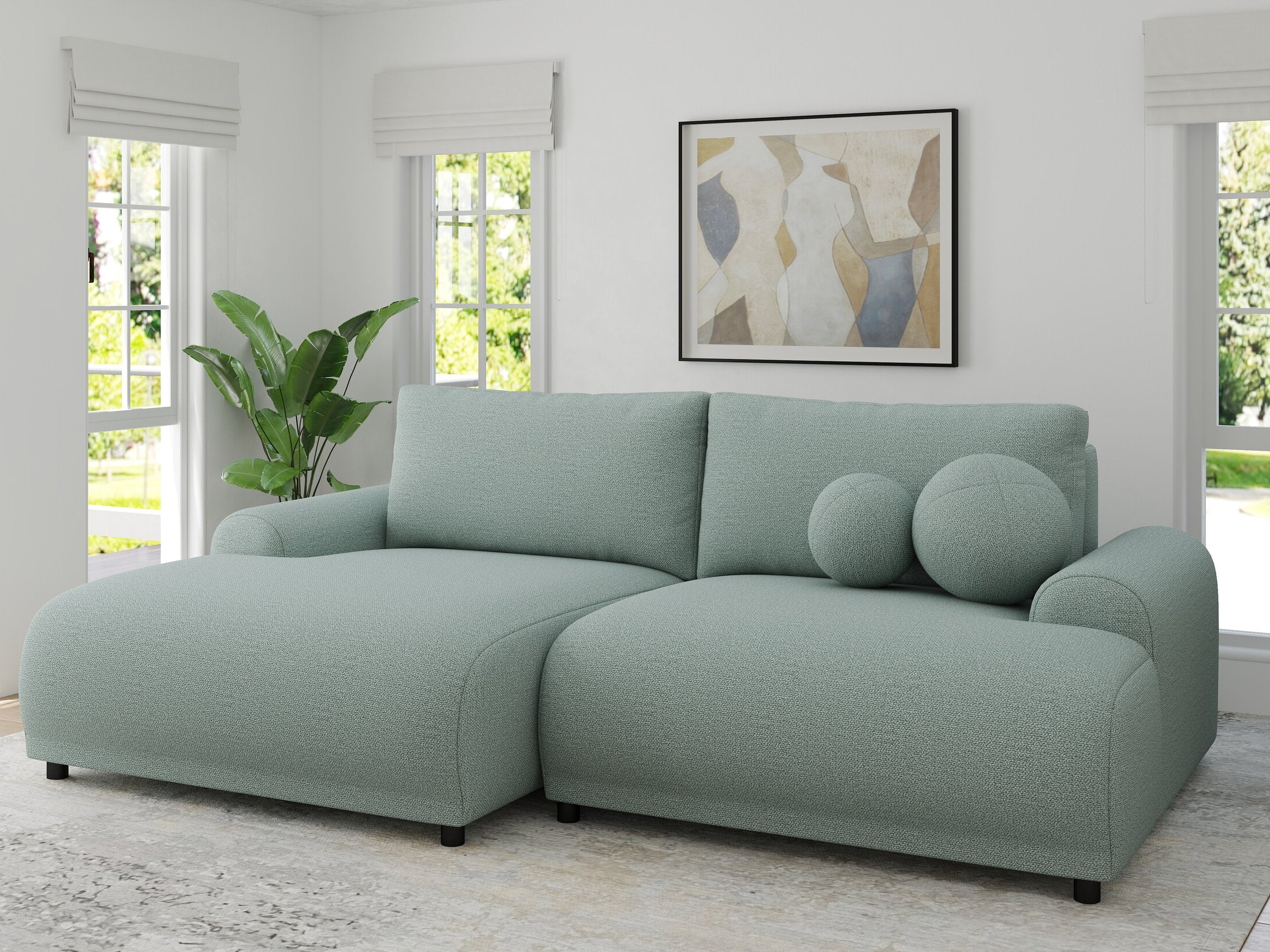 Colțar extensibil dumonde cu ladă de depozitare și șezut confortabil din spumă HR, Carlo Enjoy Verde Mint 240x145 cm