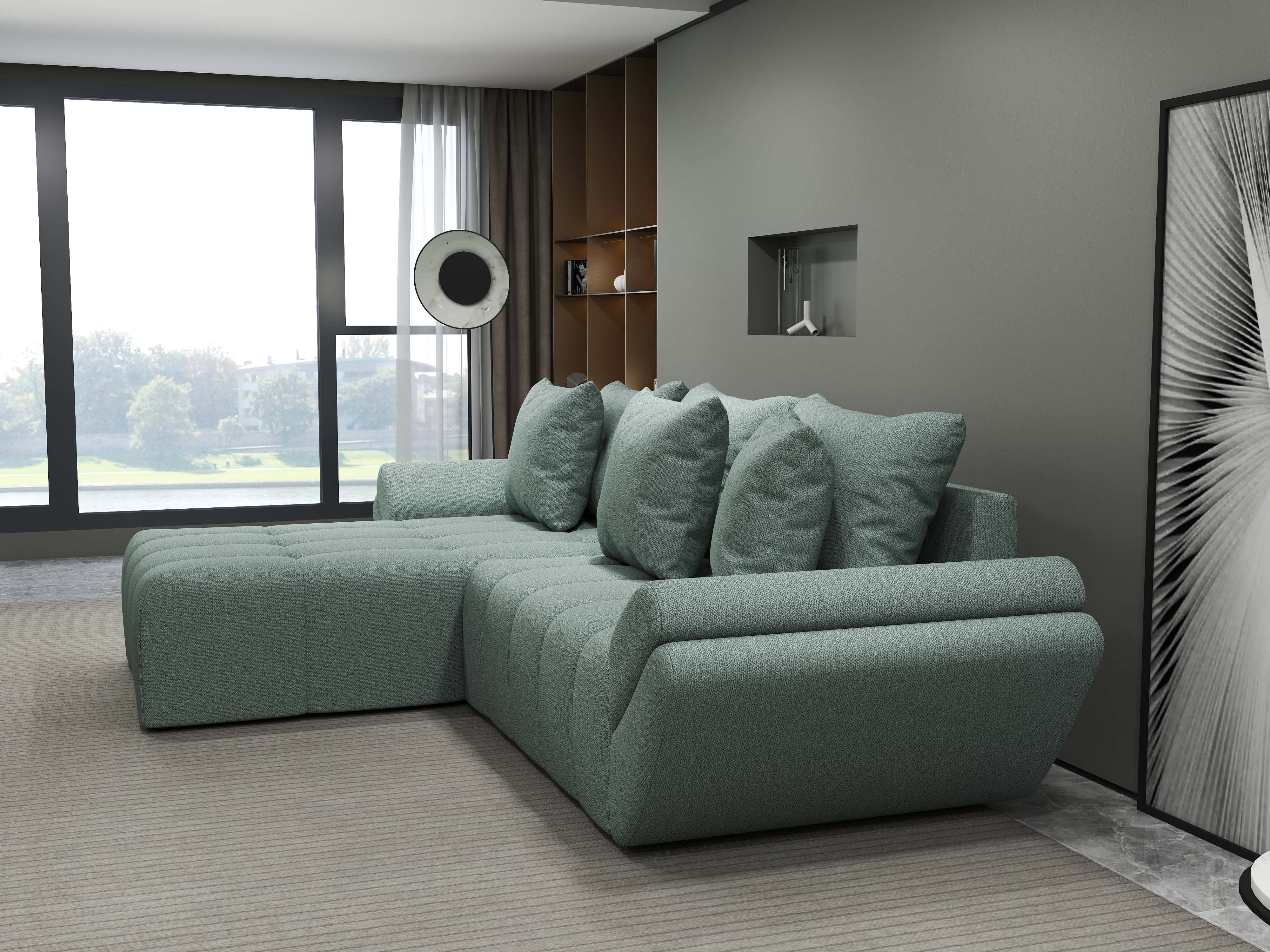 Colțar extensibil dumonde cu ladă de depozitare si sezut confortabil din spuma HR, Berlin Enjoy Mint 280x185 cm Fabrica