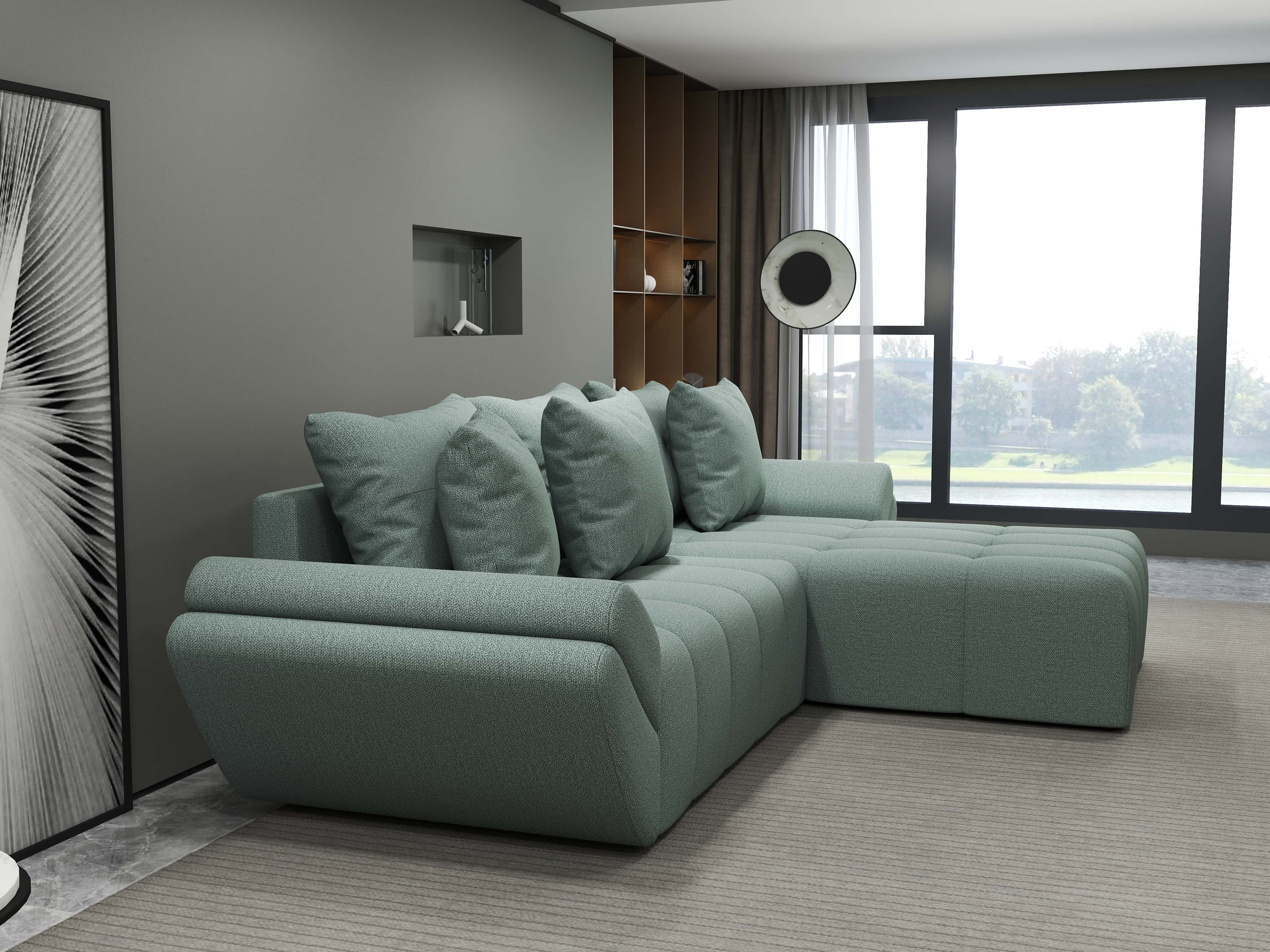 Colțar extensibil dumonde cu ladă de depozitare si sezut confortabil din spuma HR, Berlin Enjoy Mint 280x185 cm II Fabrica