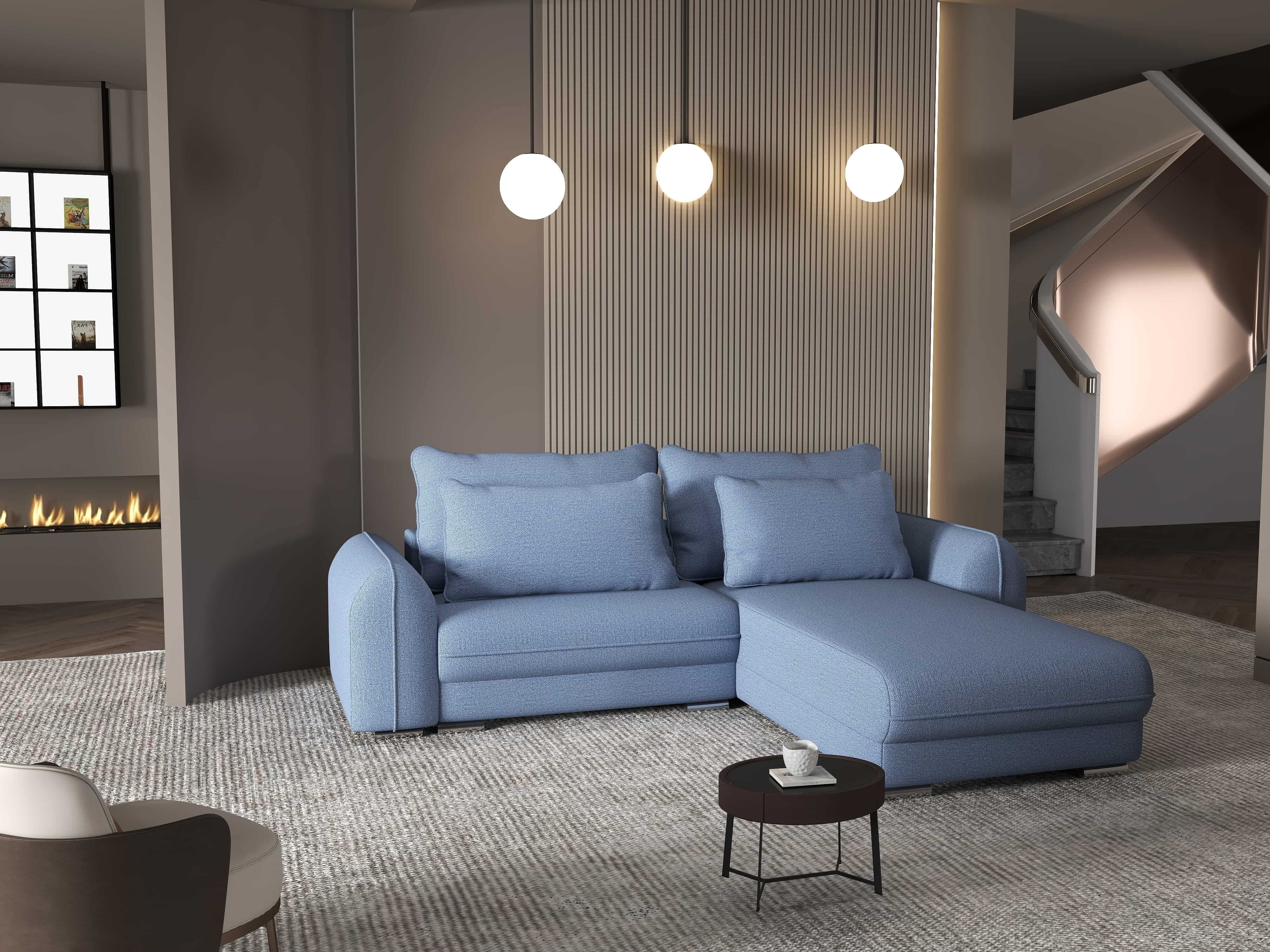 Colțar extensibil dumonde cu ladă de depozitare si sezut confortabil din spuma HR, Denver Enjoy Albastru 275x185 cm II Fabrica