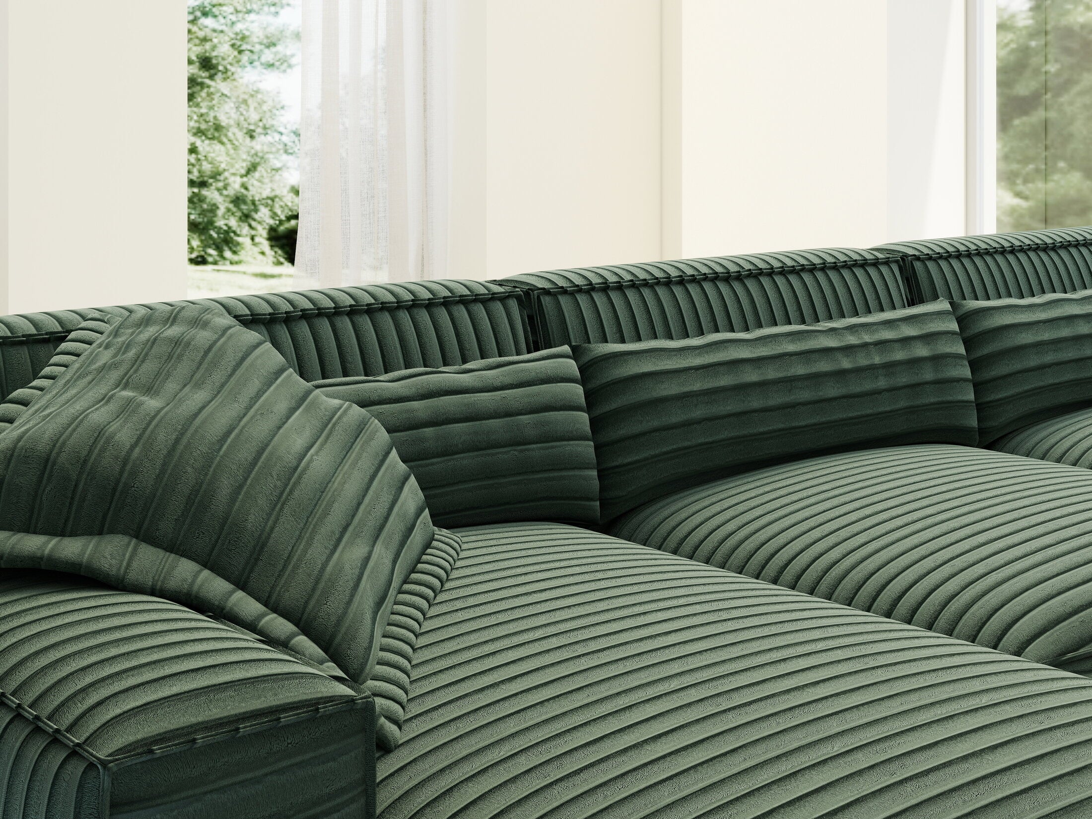 Colțar dumonde cu sezut confortabil din spuma HR, Marvelo XL Ambience Verde 366x175 cm