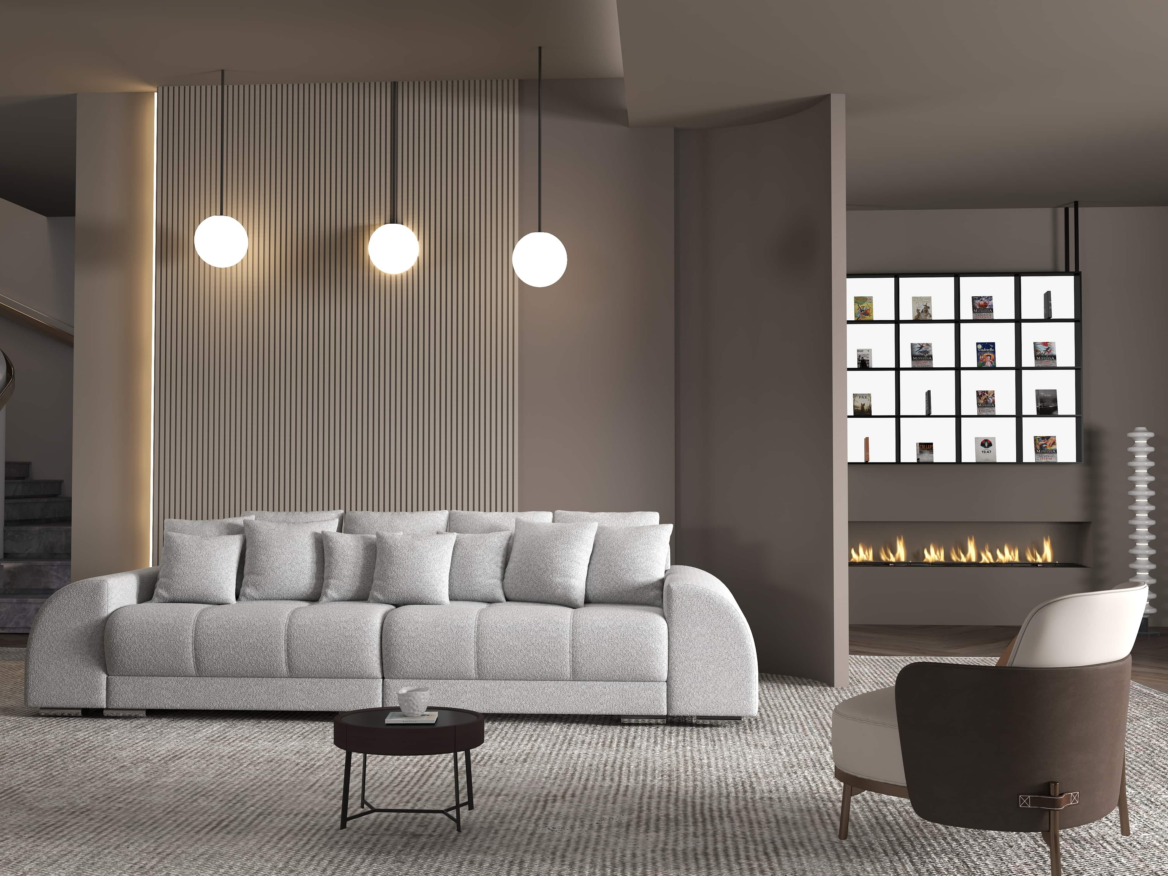 Canapea extensibilă dumonde cu 2 lăzi de depozitare si sezut confortabil din spuma HR, Verona Euphoria Dove 310x100 cm Fabrica