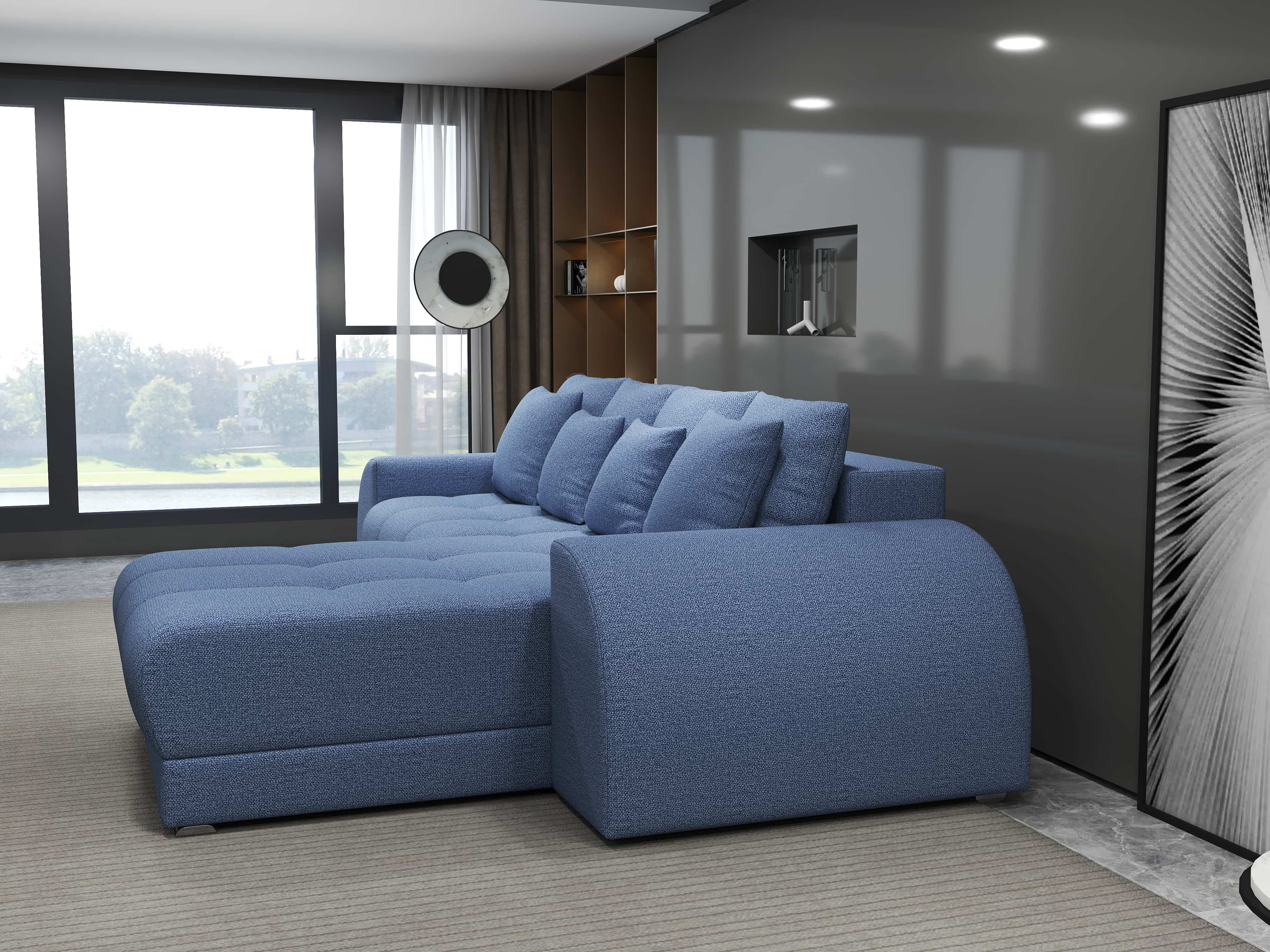 Colțar extensibil dumonde cu ladă de depozitare si sezut confortabil din spuma HR, Verona Enjoy Albastru II 290x185 cm Fabrica