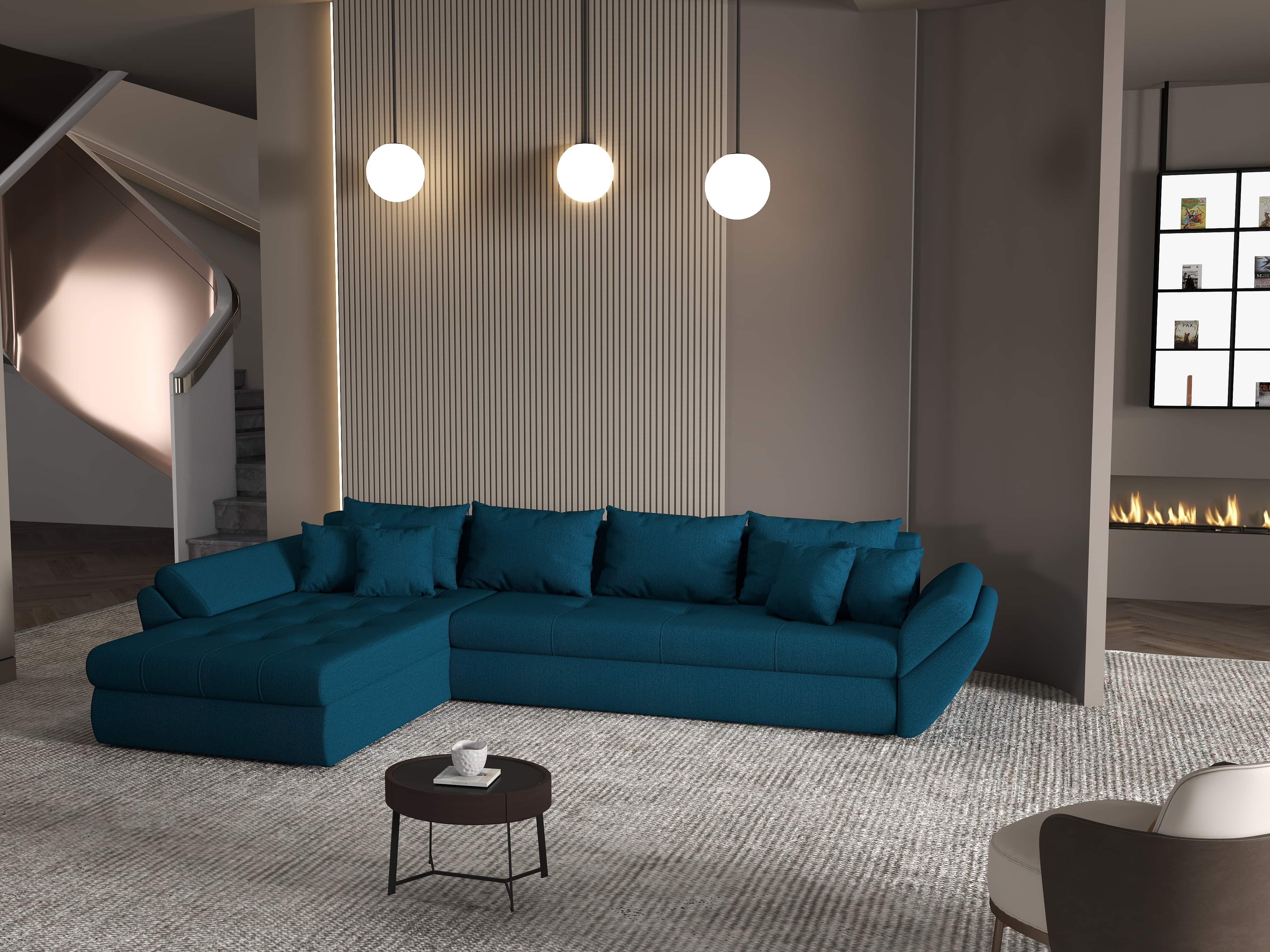 Colțar extensibil dumonde cu ladă de depozitare si sezut confortabil din spuma HR, Loana XL Enjoy Petrol 335x185 cm Fabrica