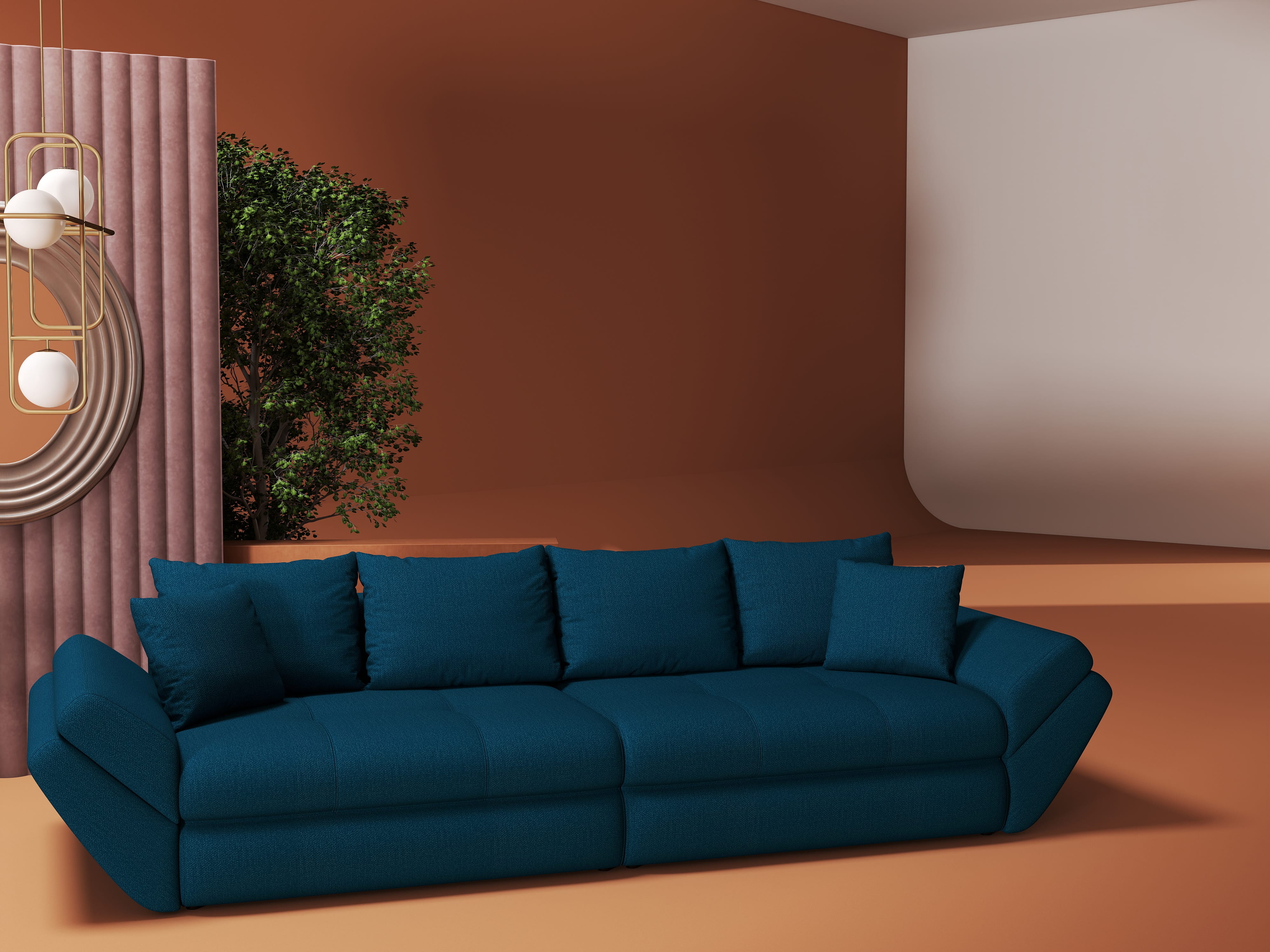 Canapea extensibilă dumonde cu ladă de depozitare si sezut confortabil din spuma HR, Loana Enjoy Petrol 300x100 cm Fabrica