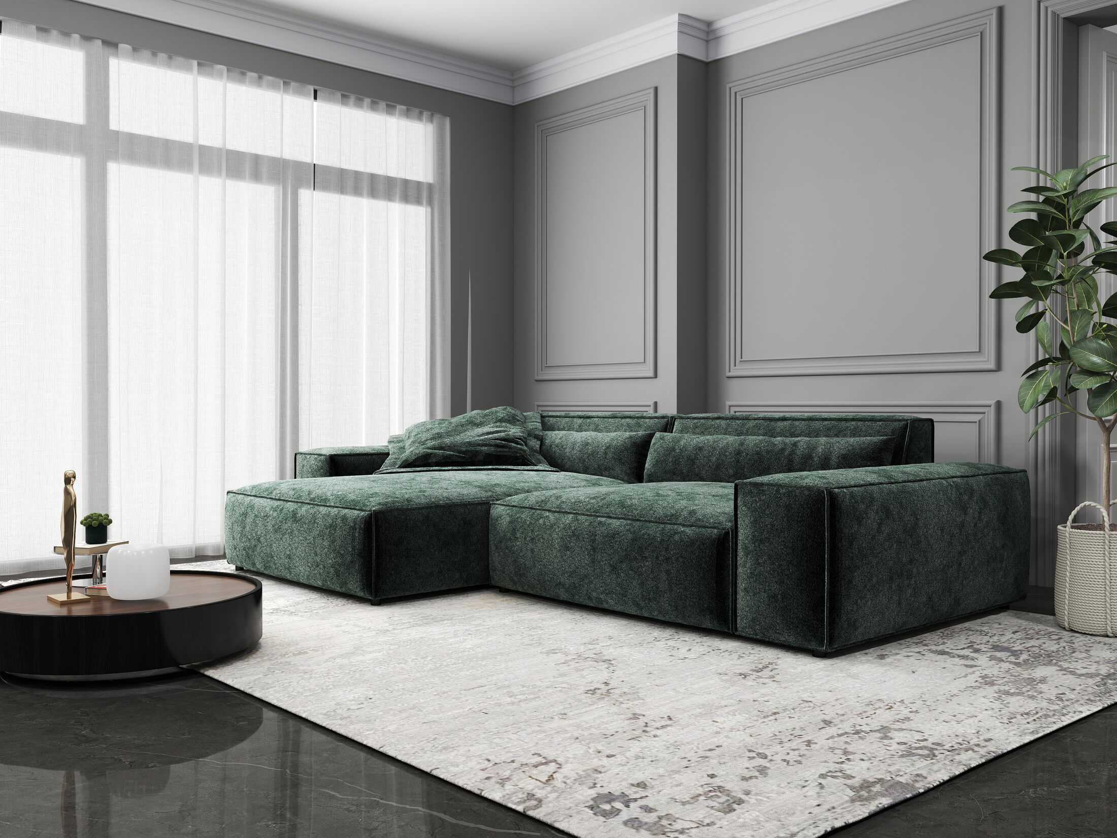 Colțar dumonde cu șezut confortabil din spumă HR, Marvelo Euphoria Verde 264x175 cm