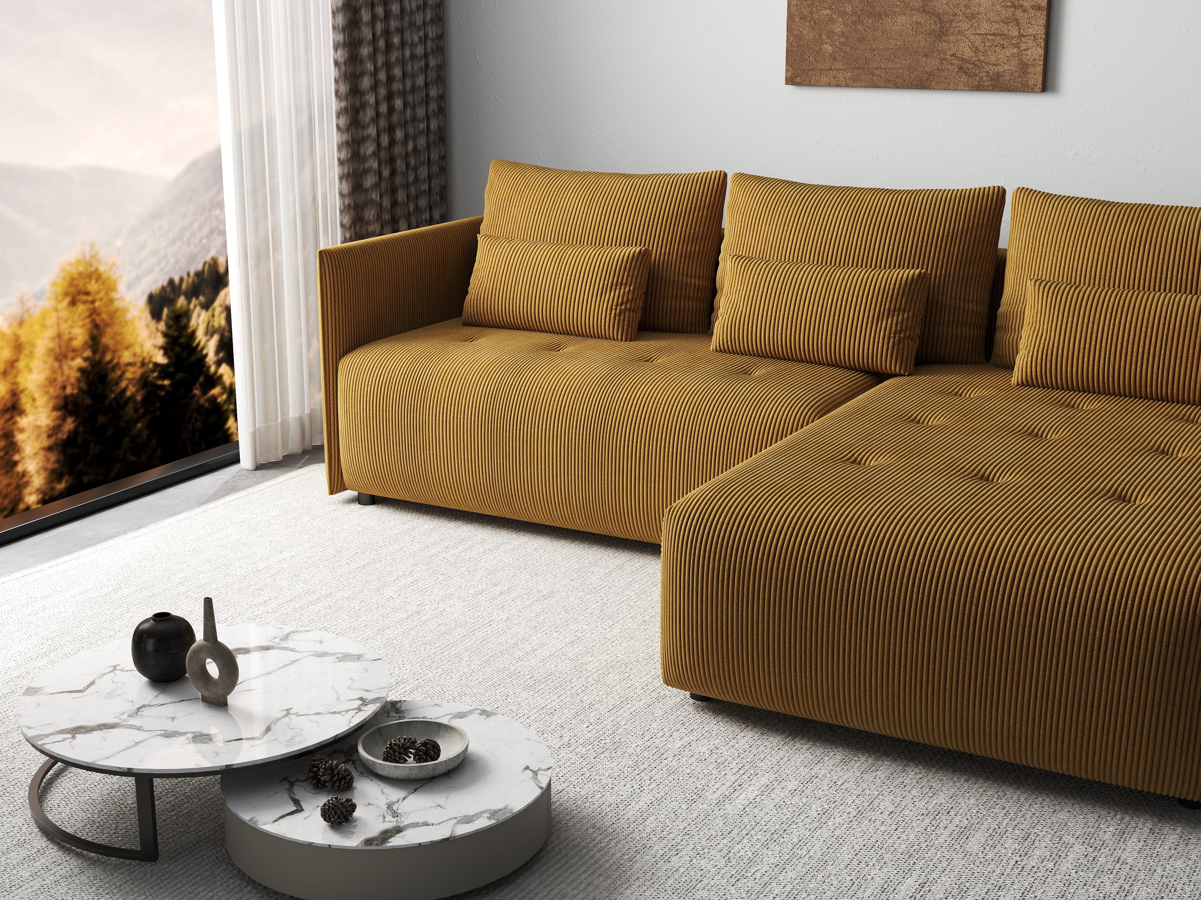 Colțar extensibil dumonde cu ladă de depozitare si sezut confortabil din spuma HR, Malta Zoom Mustar 235x185 cm Fabrica