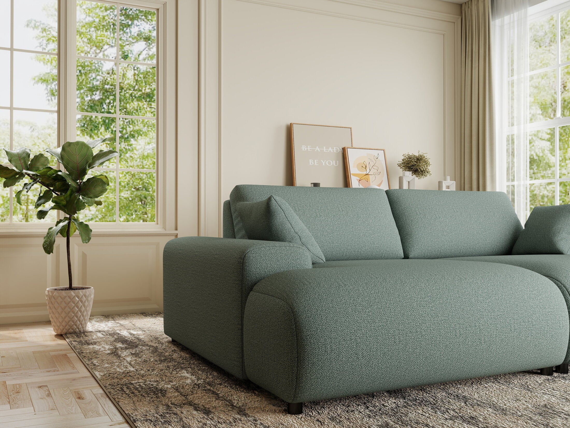 Canapea dumonde cu sezut confortabil din spuma HR, Hudson Enjoy Verde Mint 237x144 cm