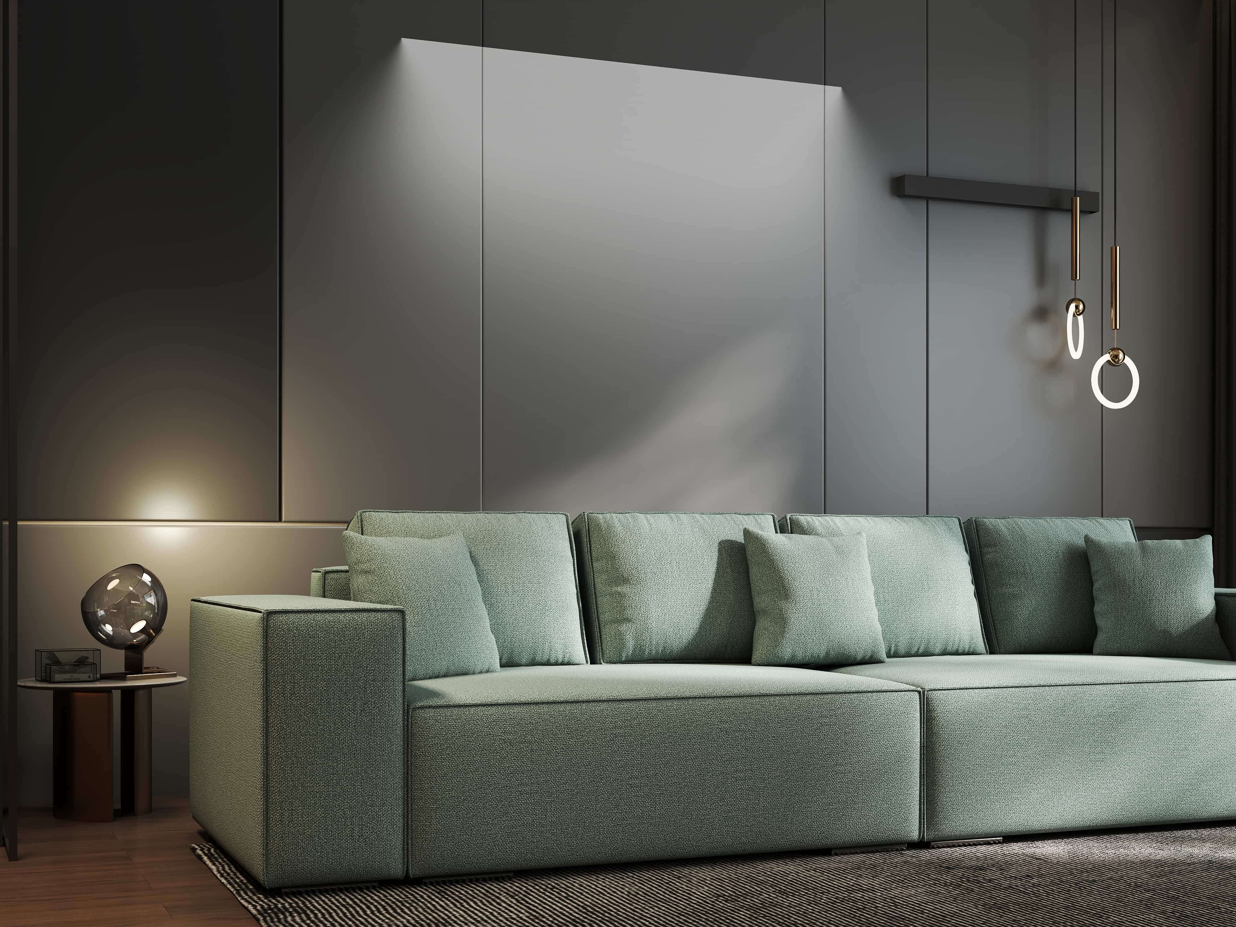 Canapea extensibilă dumonde cu ladă de depozitare si sezut confortabil din spuma HR, Dream Enjoy Mint 310x100 cm Fabrica