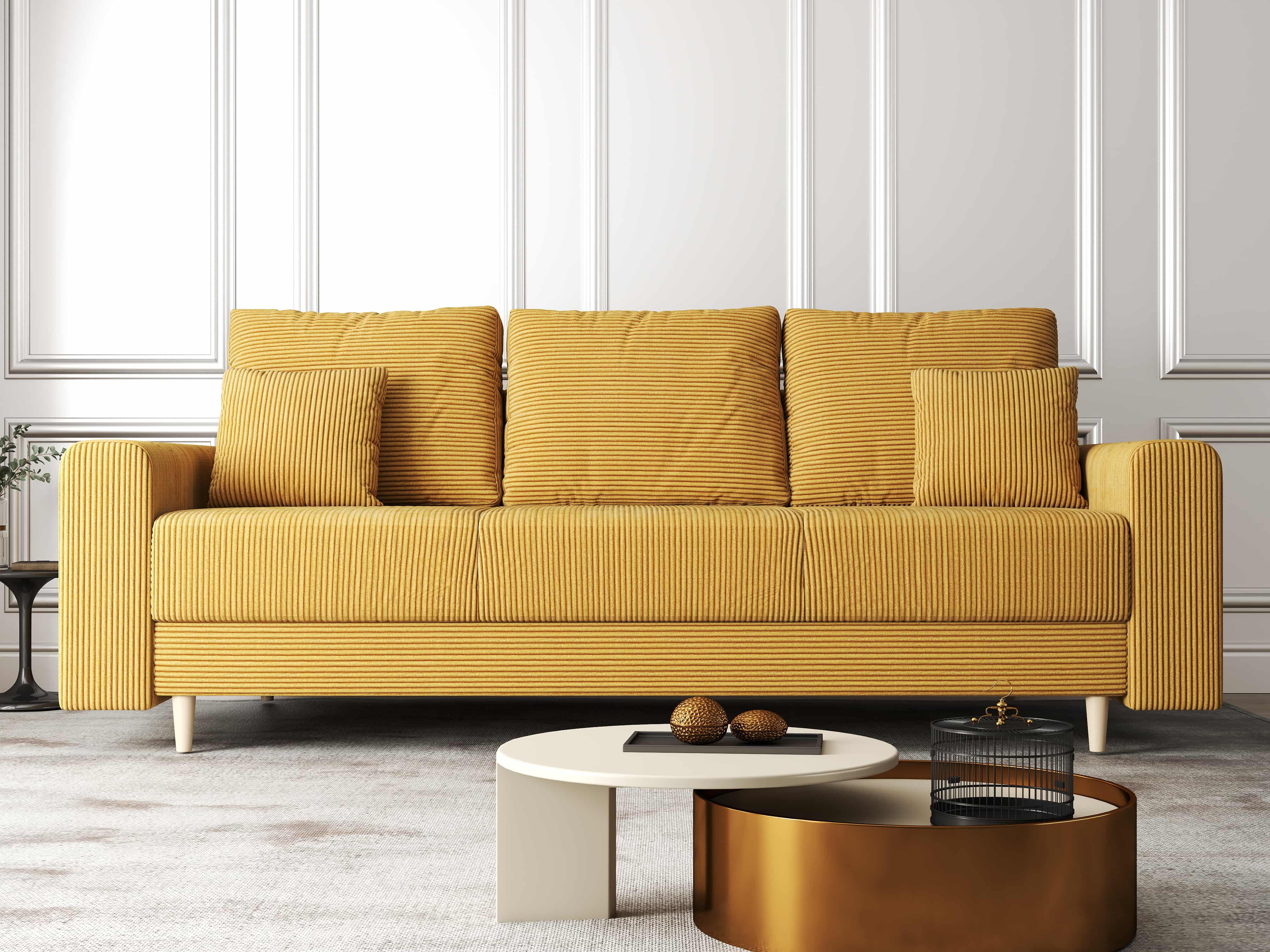 Canapea extensibilă dumonde cu ladă de depozitare si sezut confortabil din spuma HR, Kronos Zoom Mustar 210x100 cm fabrica