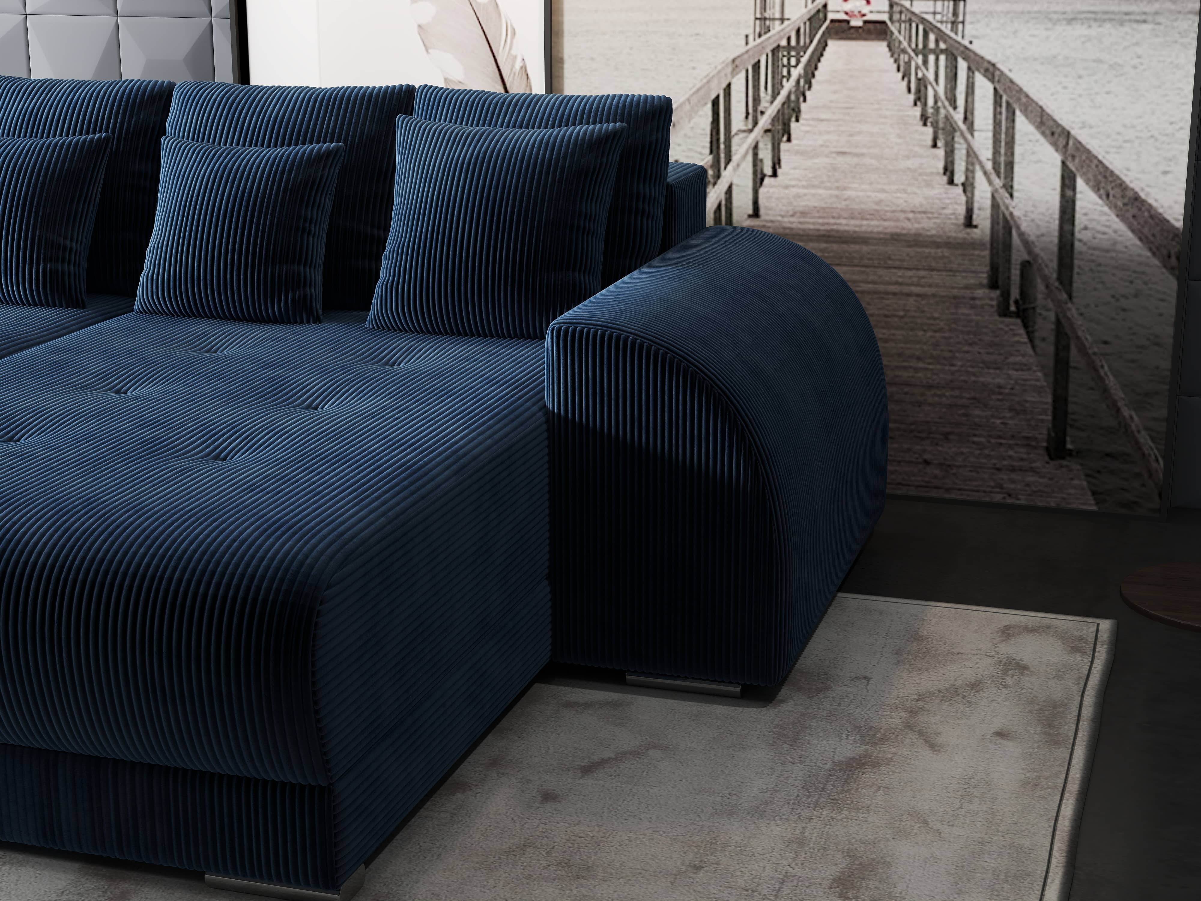 Colțar extensibil dumonde cu ladă de depozitare si sezut confortabil din spuma HR, Verona Zoom Albastru II 290x185 cm Fabrica