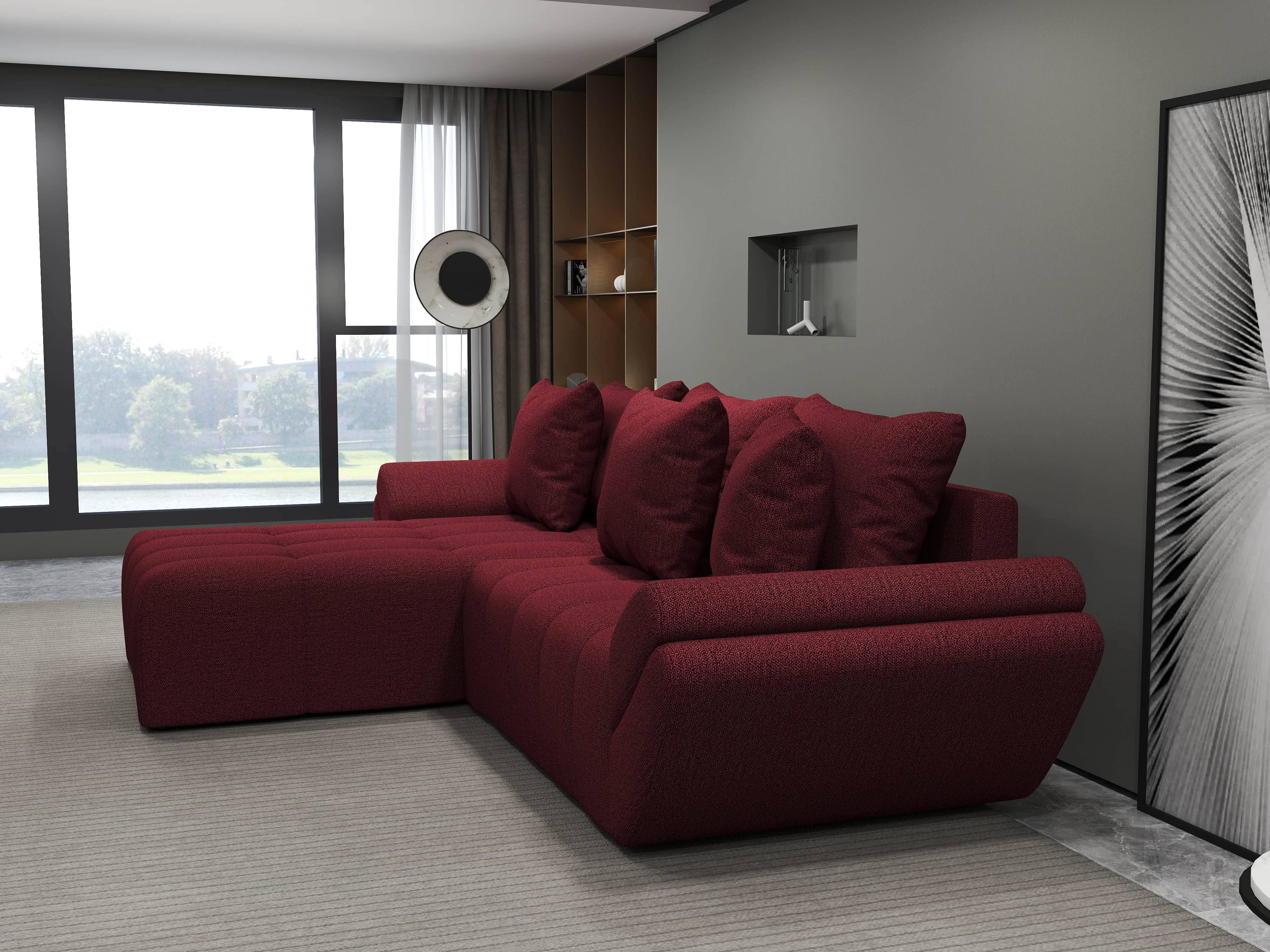 Colțar extensibil dumonde cu ladă de depozitare si sezut confortabil din spuma HR, Berlin Enjoy Rosu 280x185 cm Fabrica