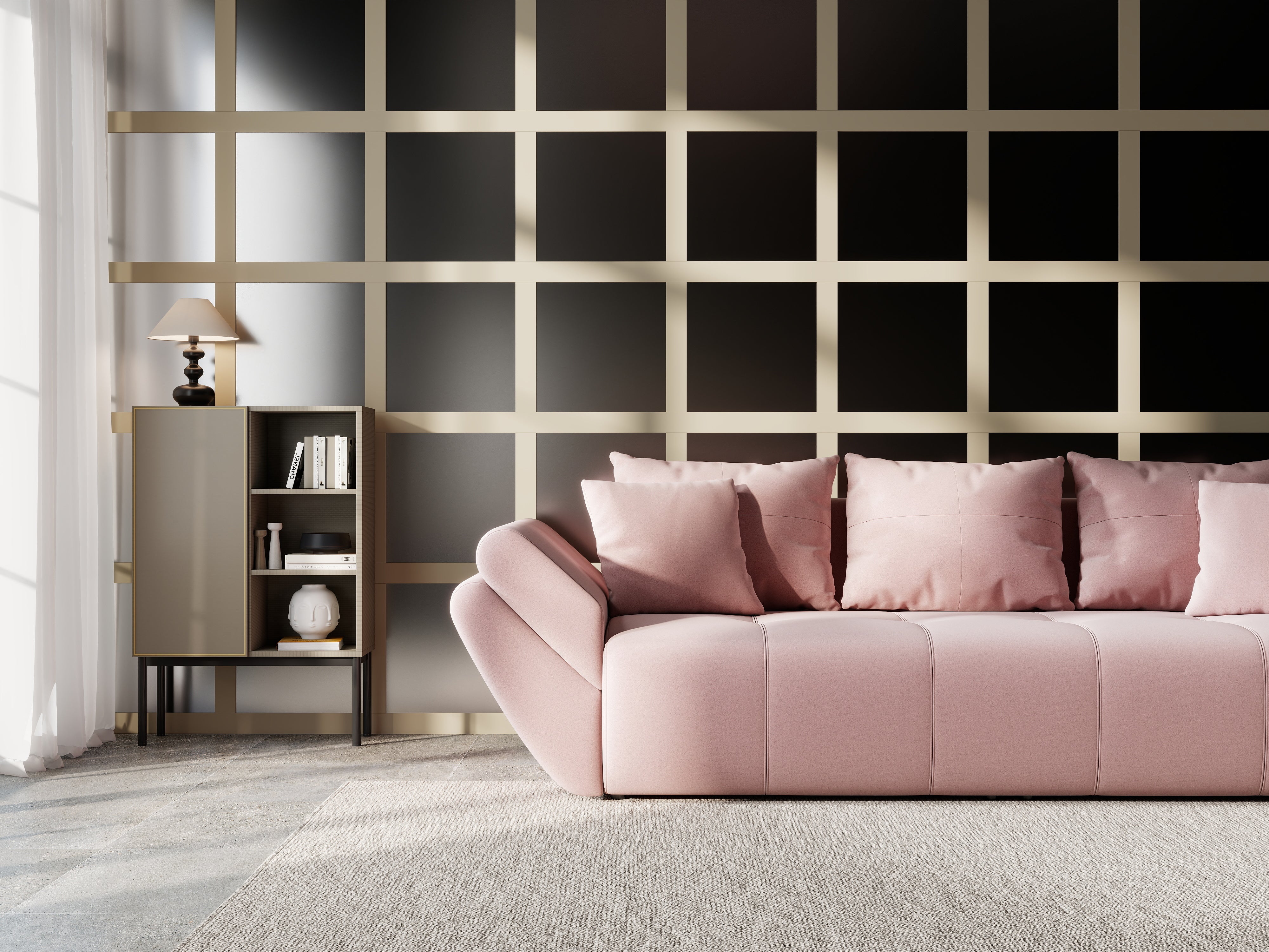 Canapea extensibilă dumonde cu ladă de depozitare si sezut confortabil din spuma HR, Berlin Royal Pink 250x100 cm Fabrica