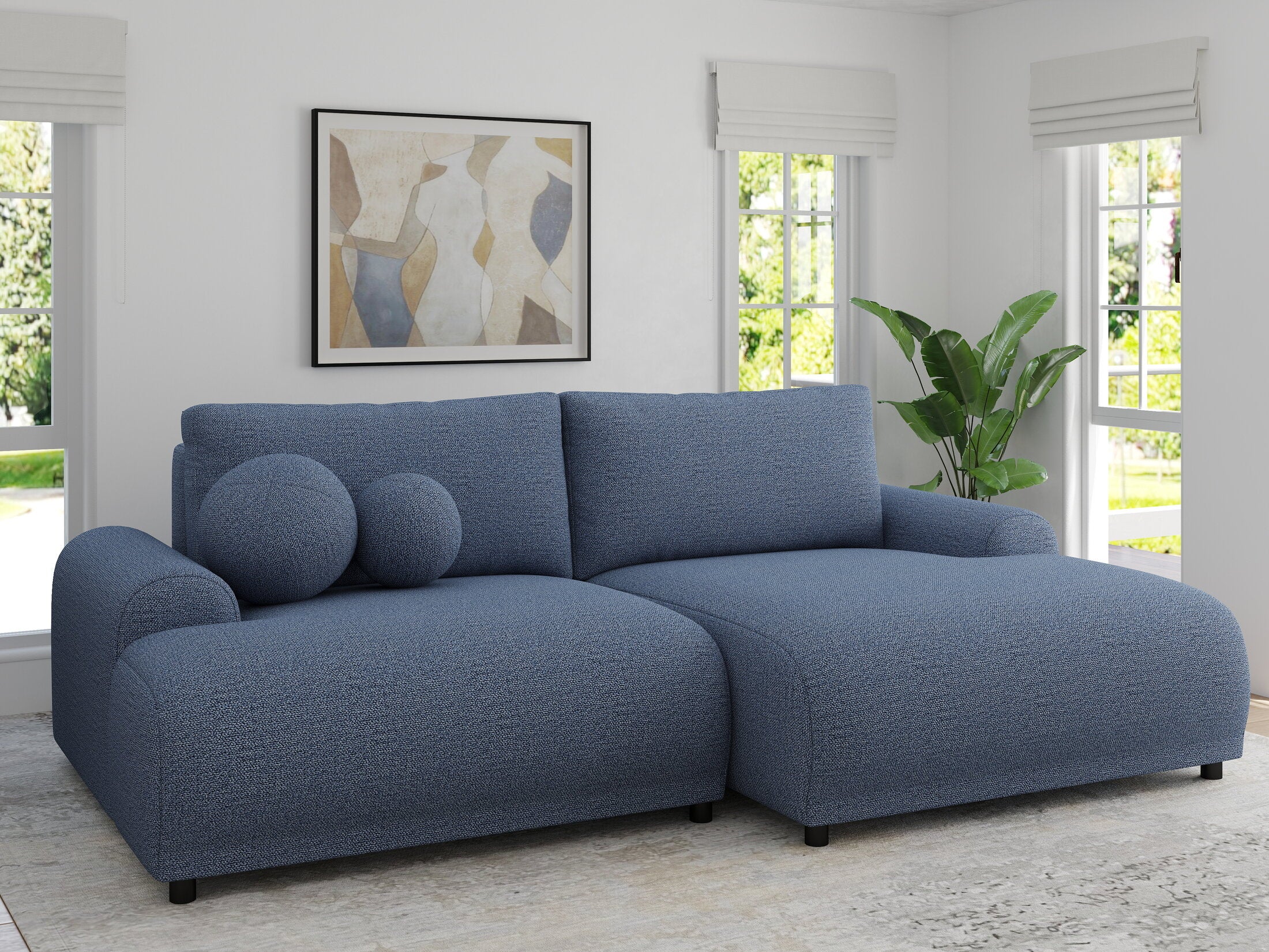 Colțar extensibil dumonde cu ladă de depozitare și șezut confortabil din spumă HR, Carlo Enjoy Albastru 240x145 cm II