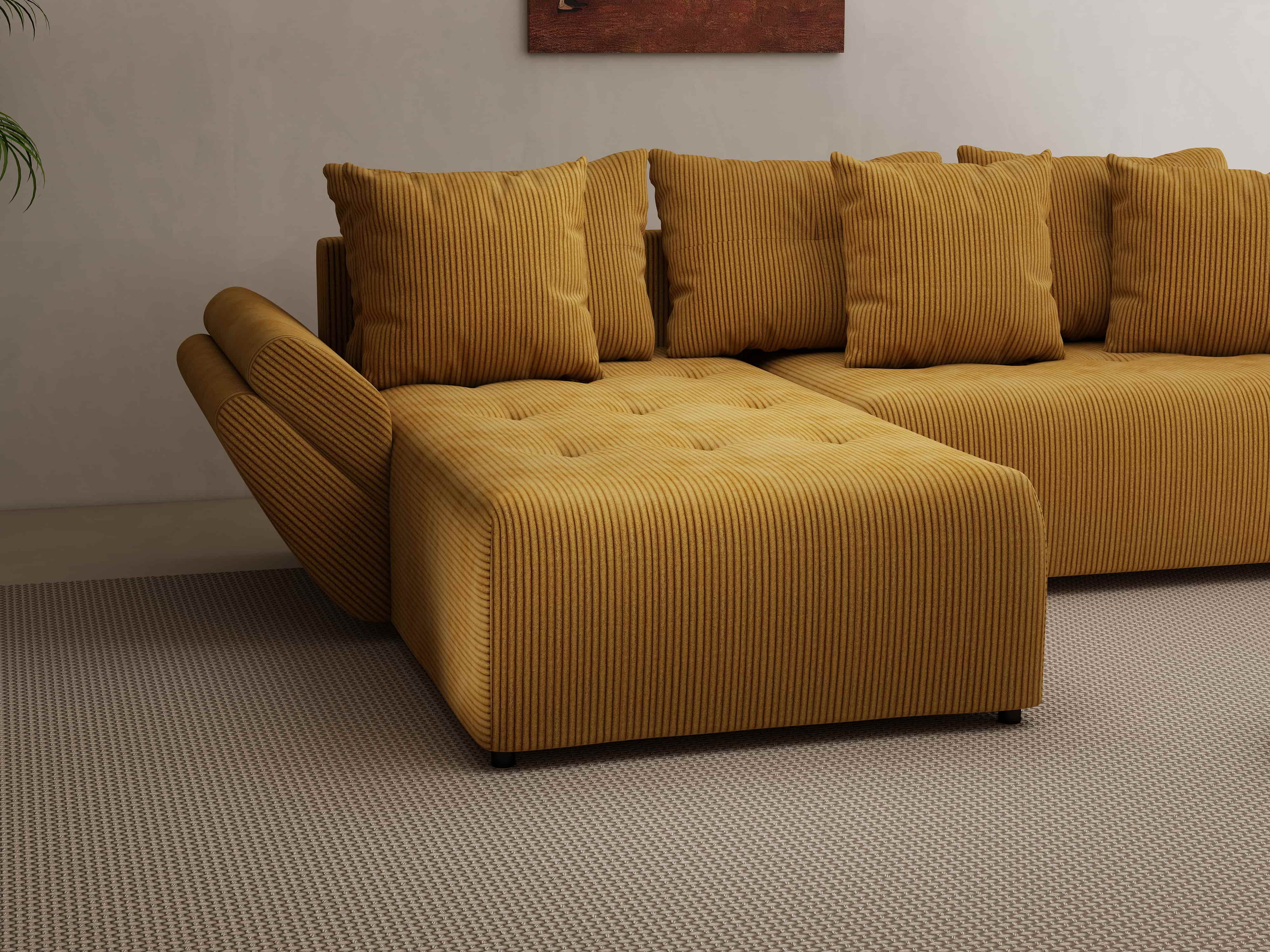 Colțar extensibil dumonde cu ladă de depozitare si sezut confortabil din spuma HR, Berlin Zoom Mustar 280x185 cm Fabrica