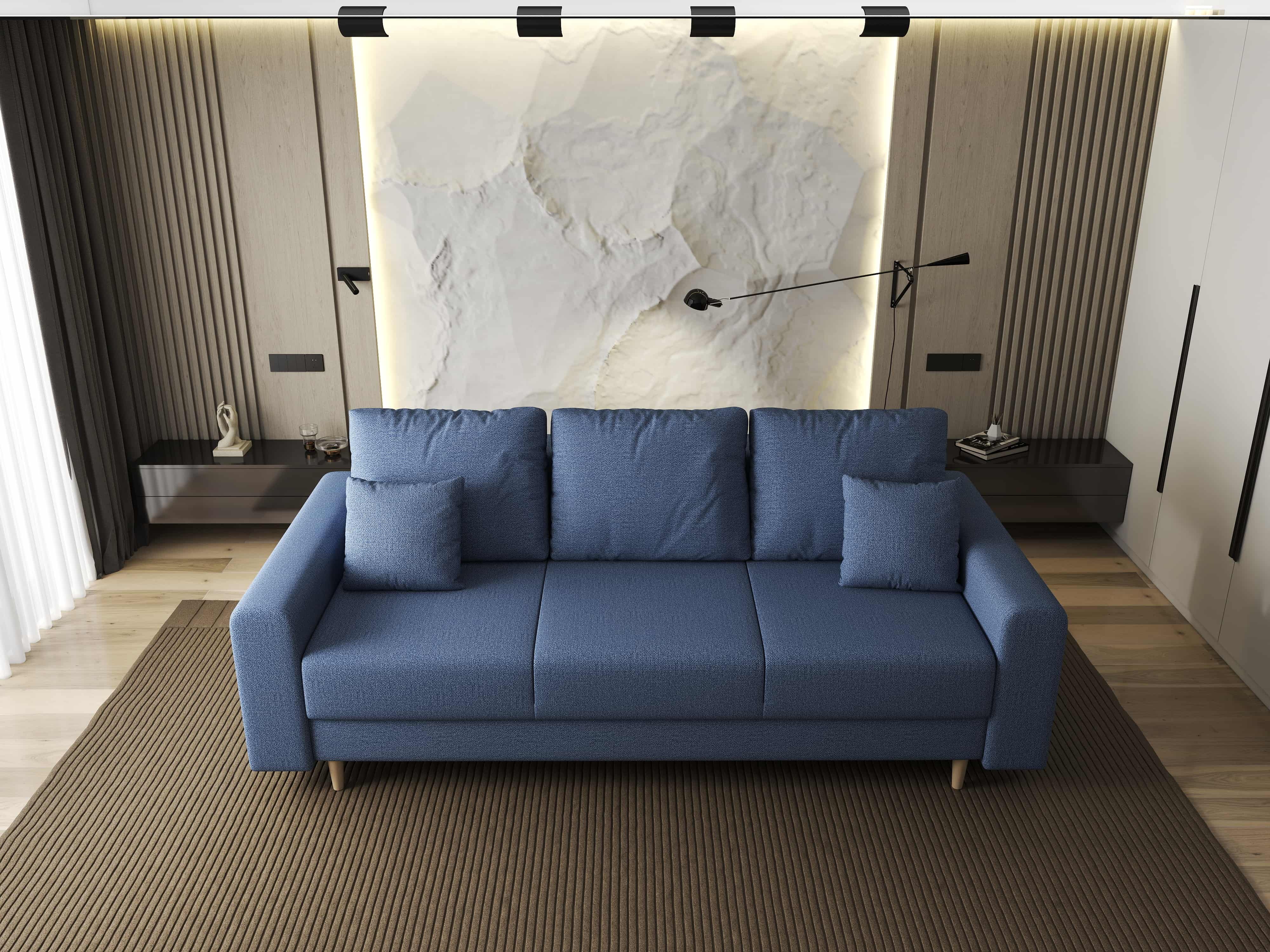 Canapea extensibilă dumonde cu ladă de depozitare si sezut confortabil din spuma HR, Kronos Enjoy Albastru 210x100 cm fabrica