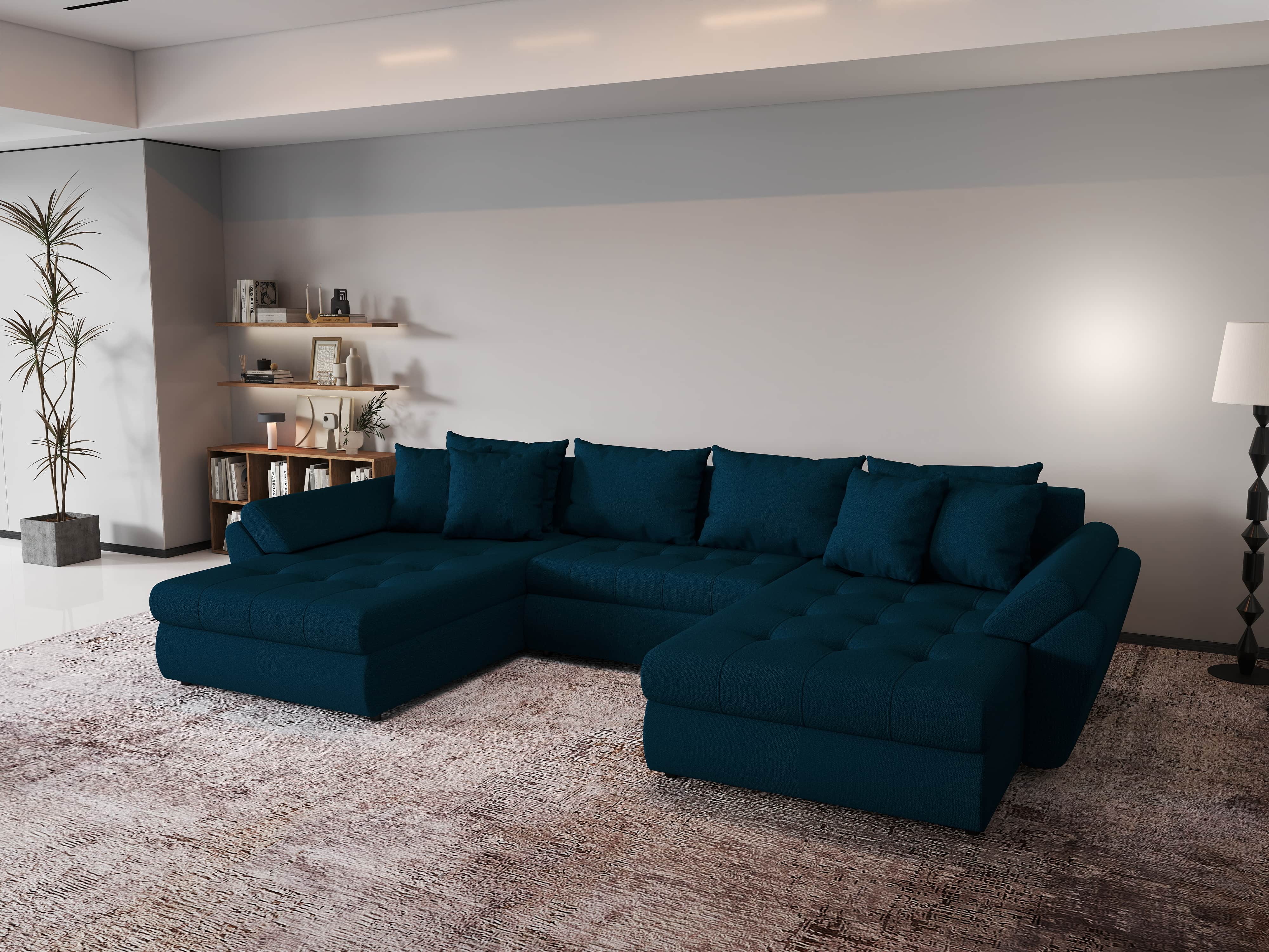 Colțar extensibil dumonde cu ladă de depozitare si sezut confortabil din spuma HR, Loana U Enjoy Petrol 355x185 cm Fabrica