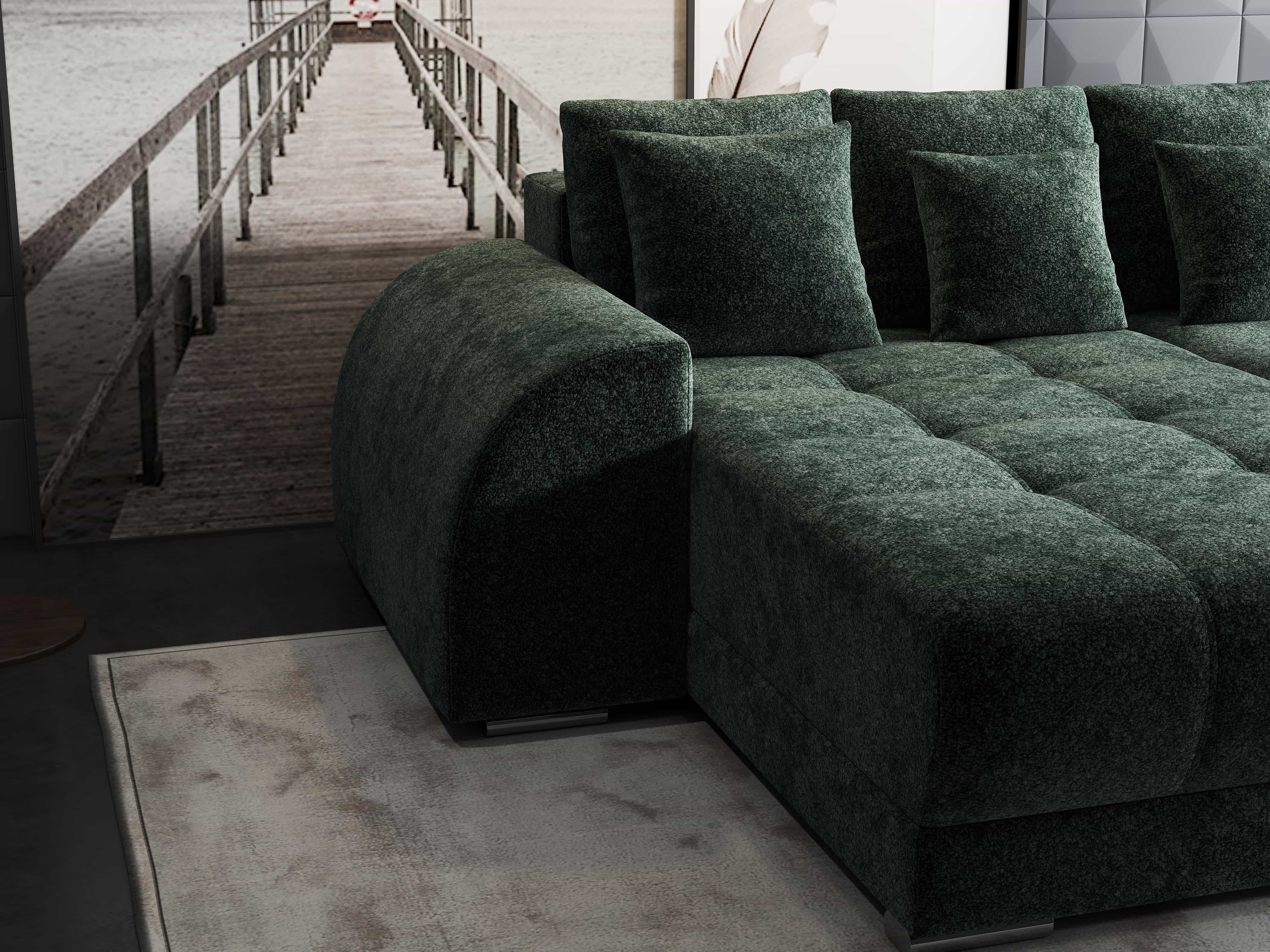 Colțar extensibil dumonde cu ladă de depozitare si sezut confortabil din spuma HR, Verona Euphoria Verde 290x185 cm Fabrica