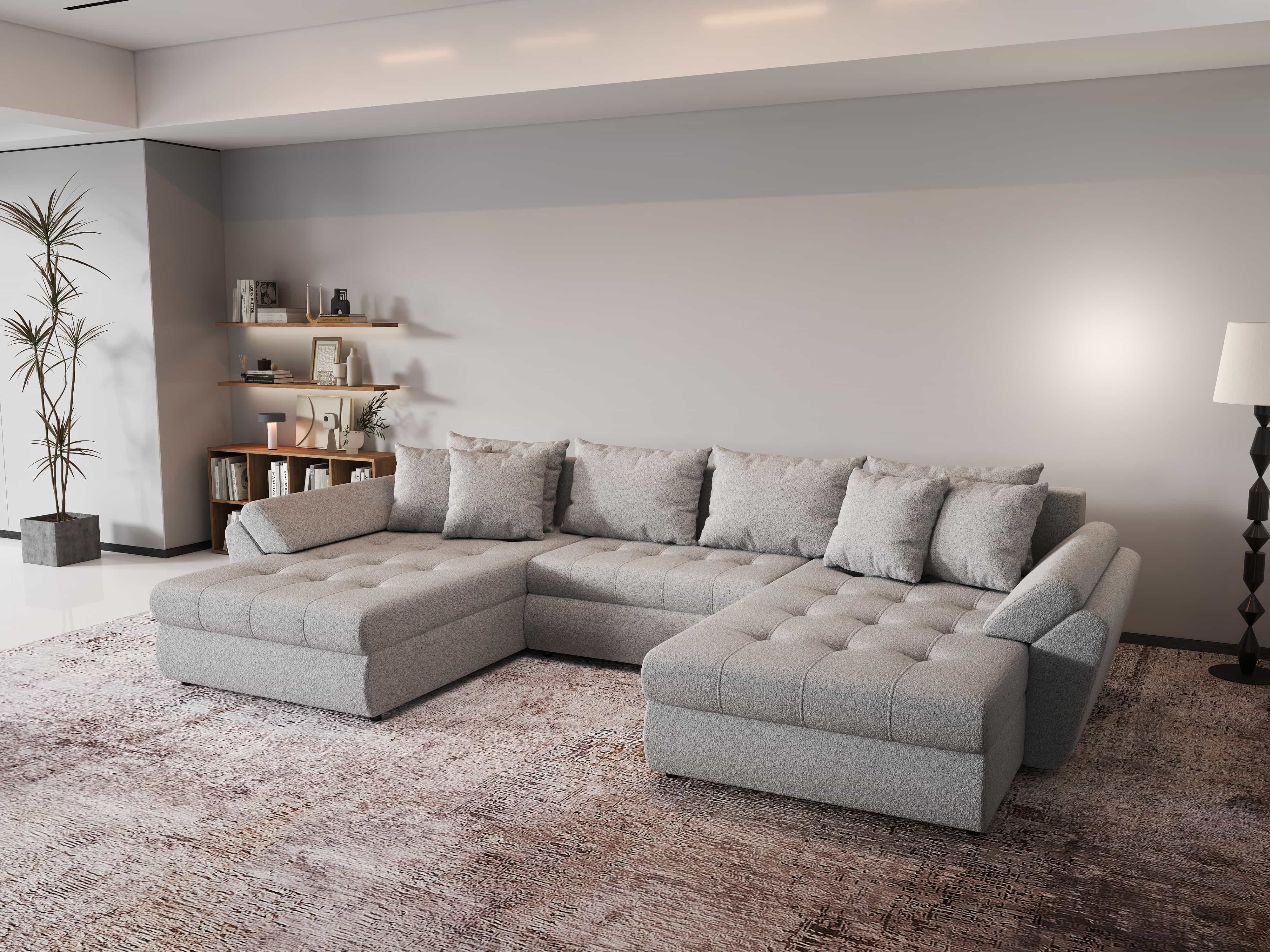 Colțar extensibil dumonde cu ladă de depozitare si sezut confortabil din spuma HR, Loana U Euphoria Dove 355x185 cm Fabrica