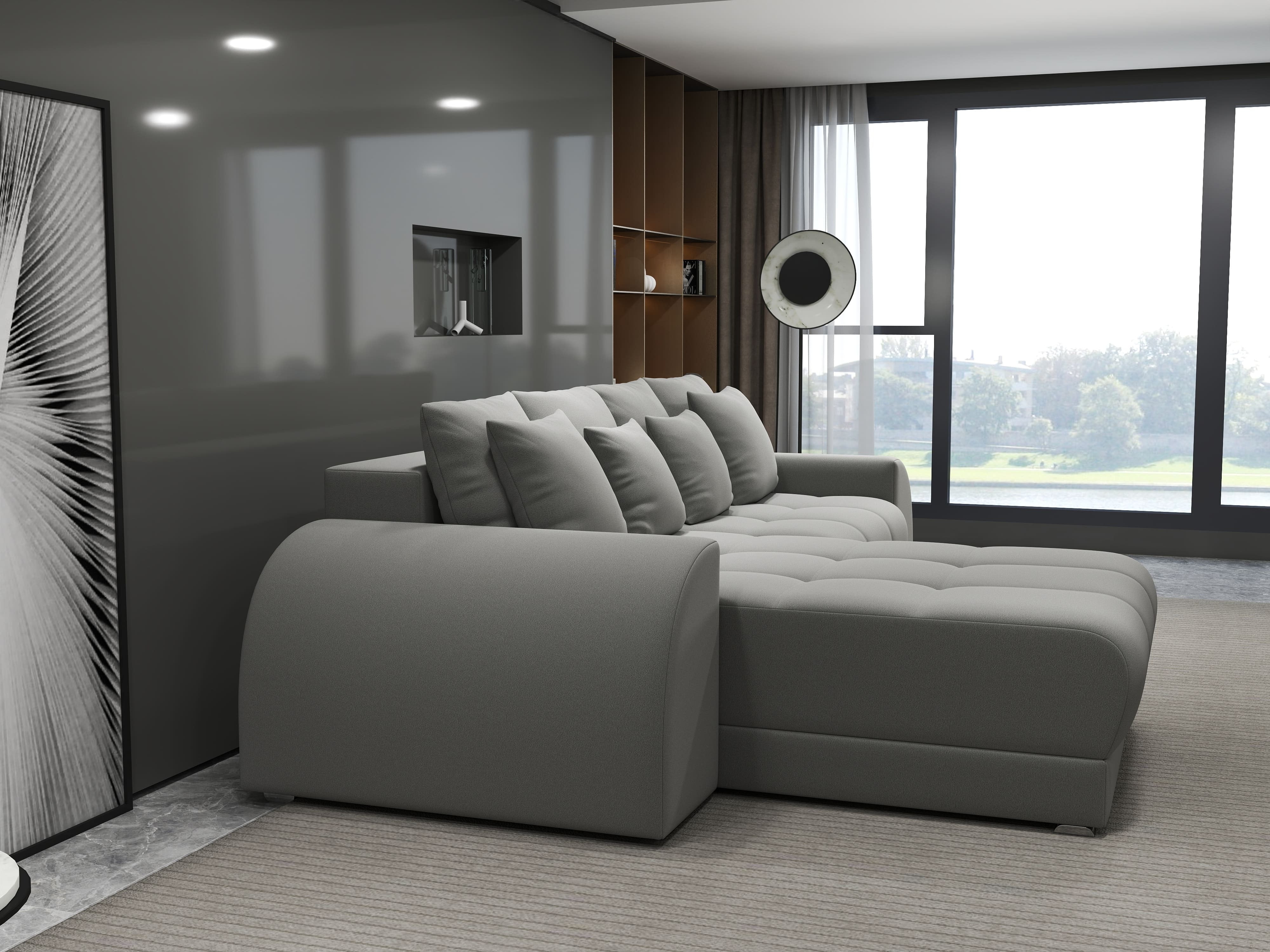 Colțar extensibil dumonde cu ladă de depozitare si sezut confortabil din spuma HR, Verona Royal Gri 290x185 cm Fabrica