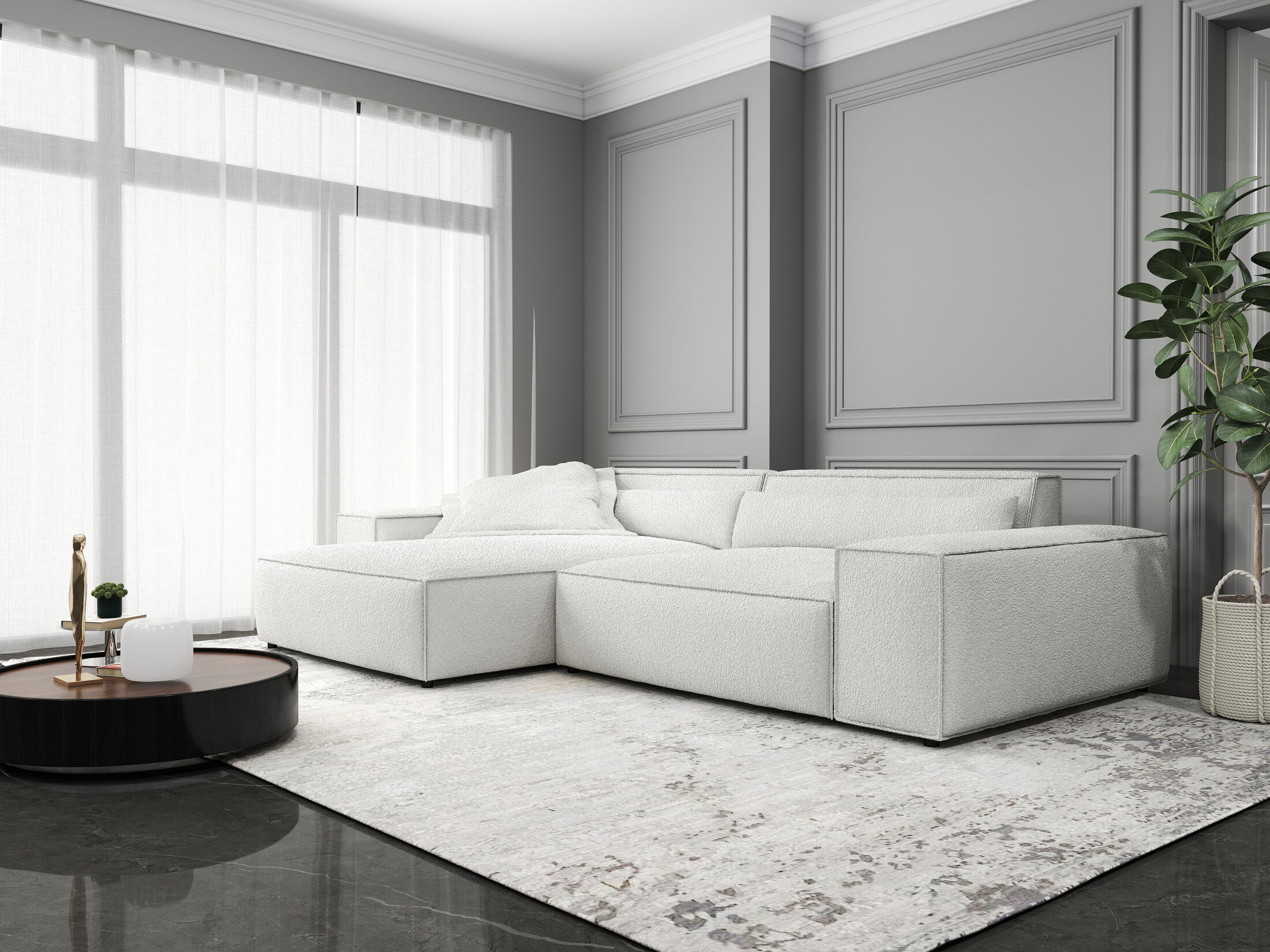 Colțar dumonde cu șezut confortabil din spumă HR, Marvelo Euphoria Alb 264x175 cm