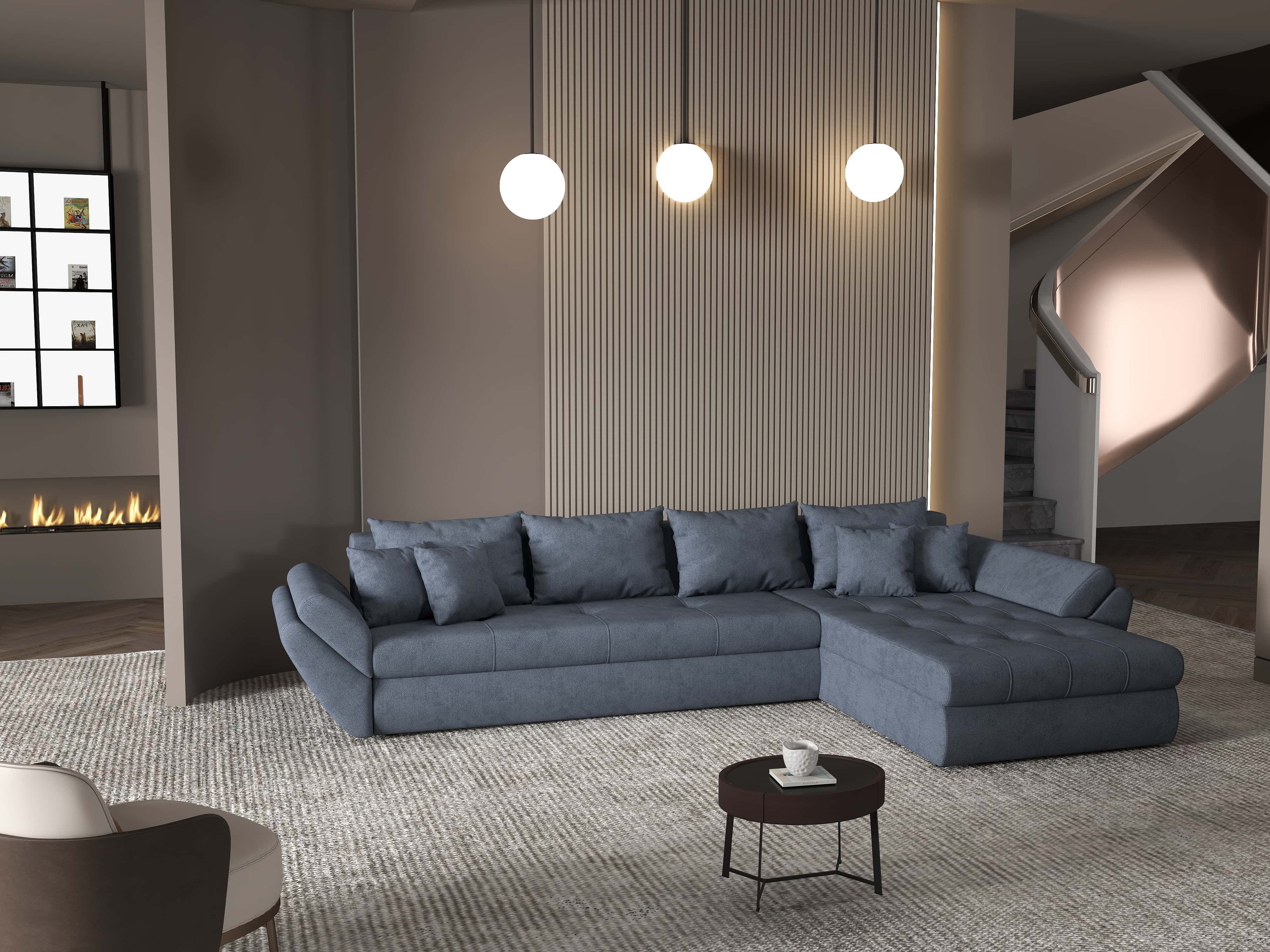 Colțar extensibil dumonde cu ladă de depozitare si sezut confortabil din spuma HR, Loana XL Enjoy Antracit II 335x185 cm Fabrica