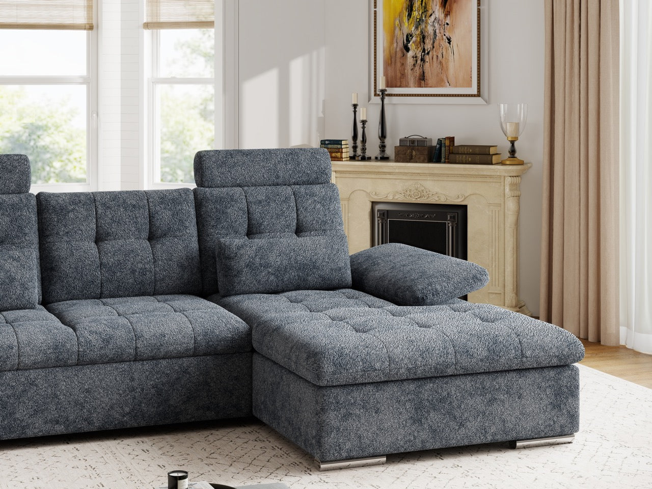 Colțar extensibil dumonde cu ladă de depozitare și șezut confortabil din spumă HR, Merkur Euphoria Gri Grafit 270x168 cm II