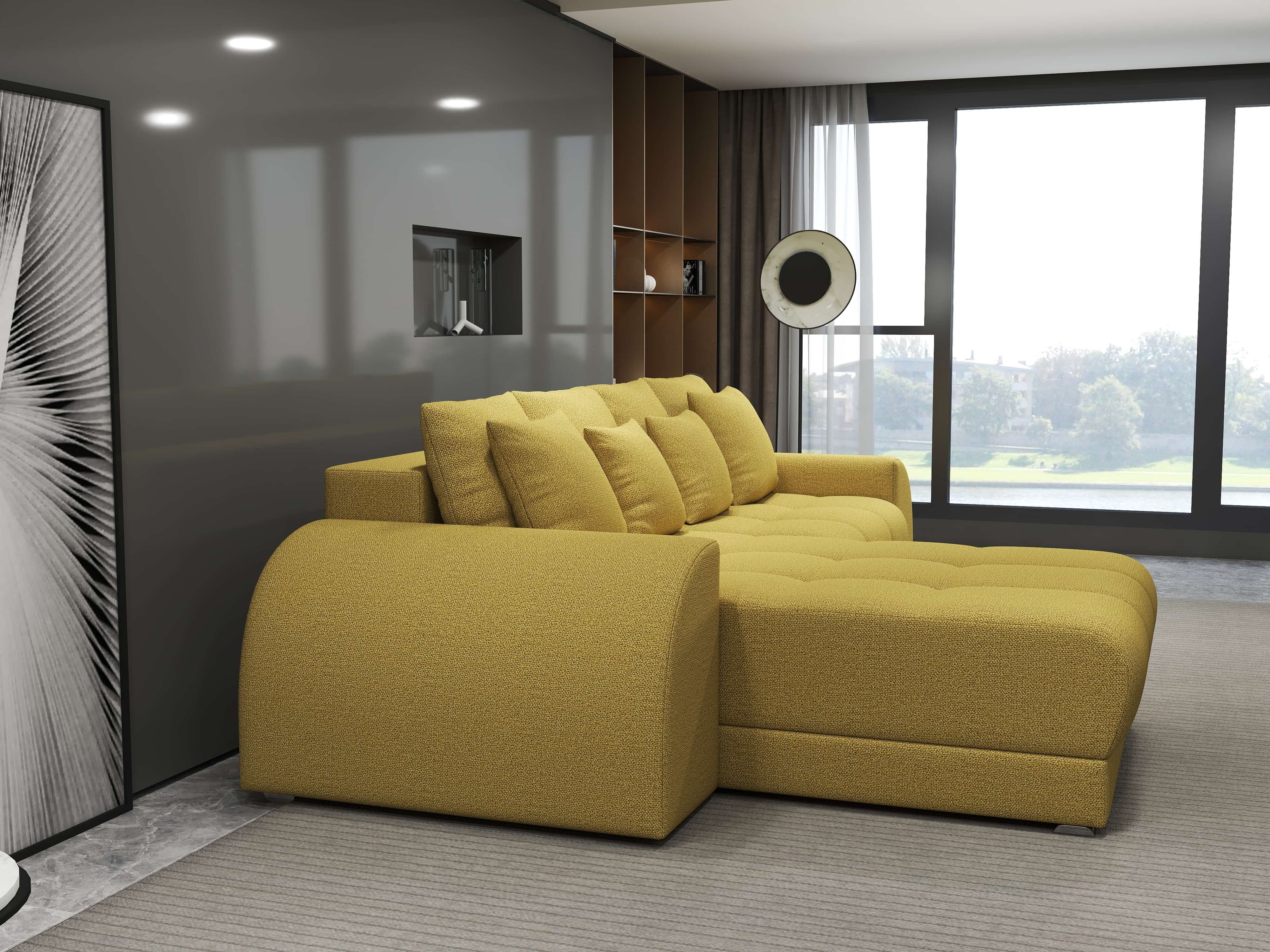 Colțar extensibil dumonde cu ladă de depozitare si sezut confortabil din spuma HR, Verona Enjoy Melon 290x185 cm Fabrica