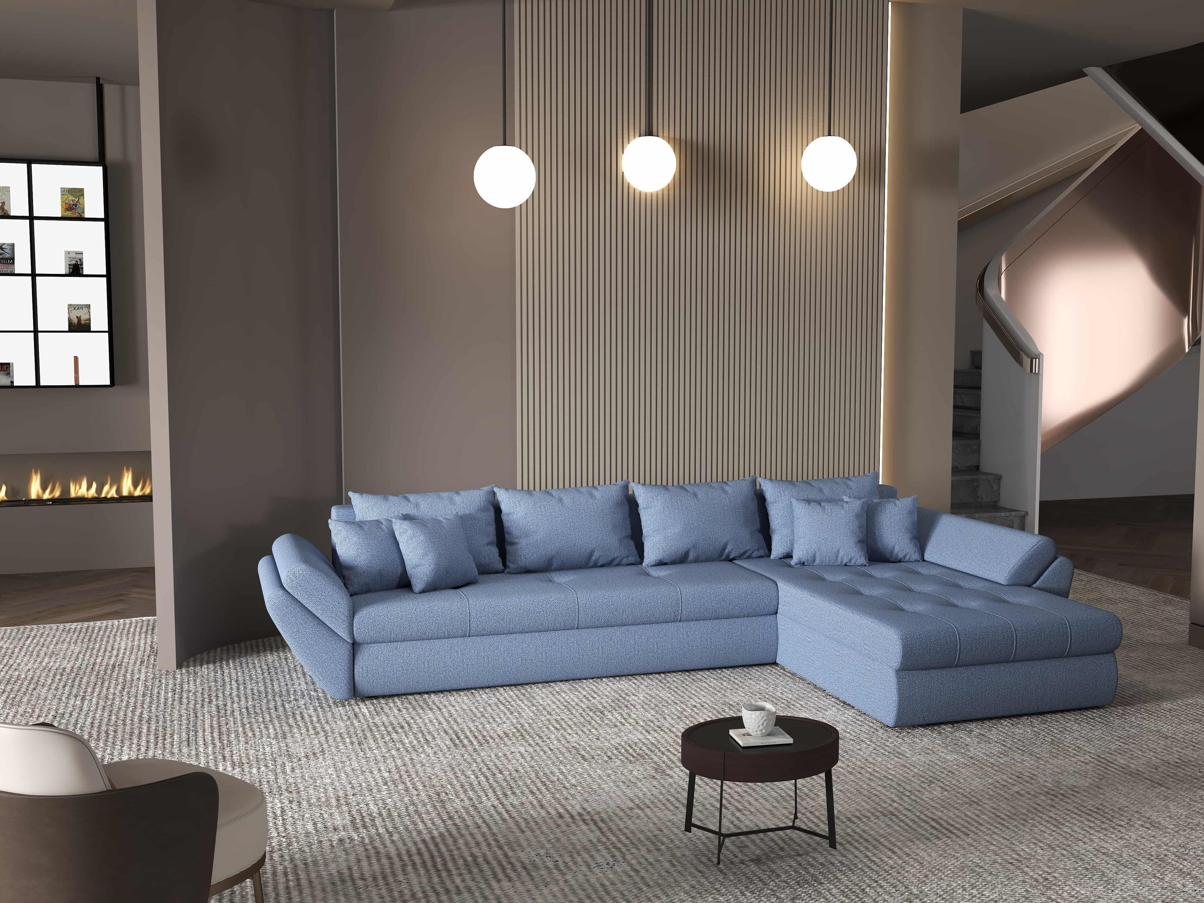 Colțar extensibil dumonde cu ladă de depozitare si sezut confortabil din spuma HR, Loana XL Enjoy Albastru II 335x185 cm Fabrica