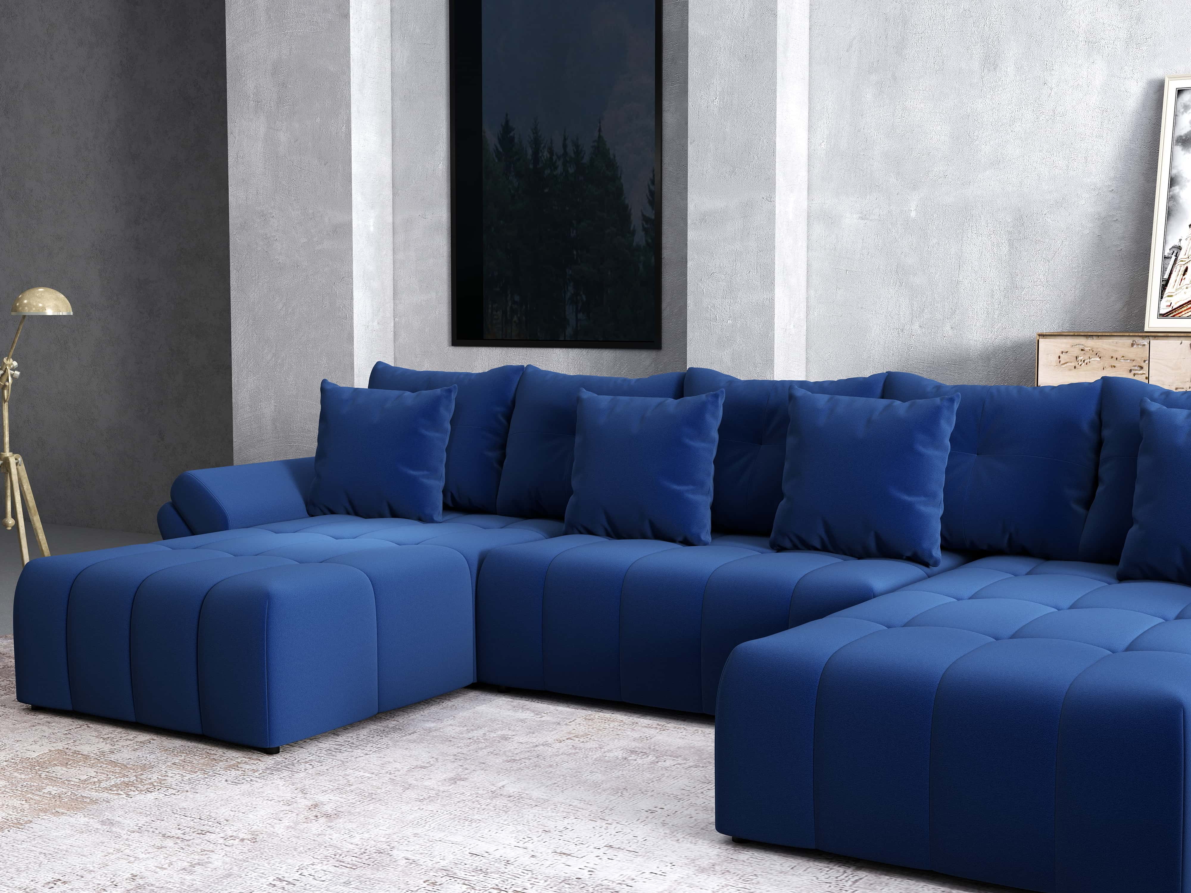 Colțar extensibil dumonde cu ladă de depozitare si sezut confortabil din spuma HR, Berlin U Royal Blue 380x180 cm Fabrica