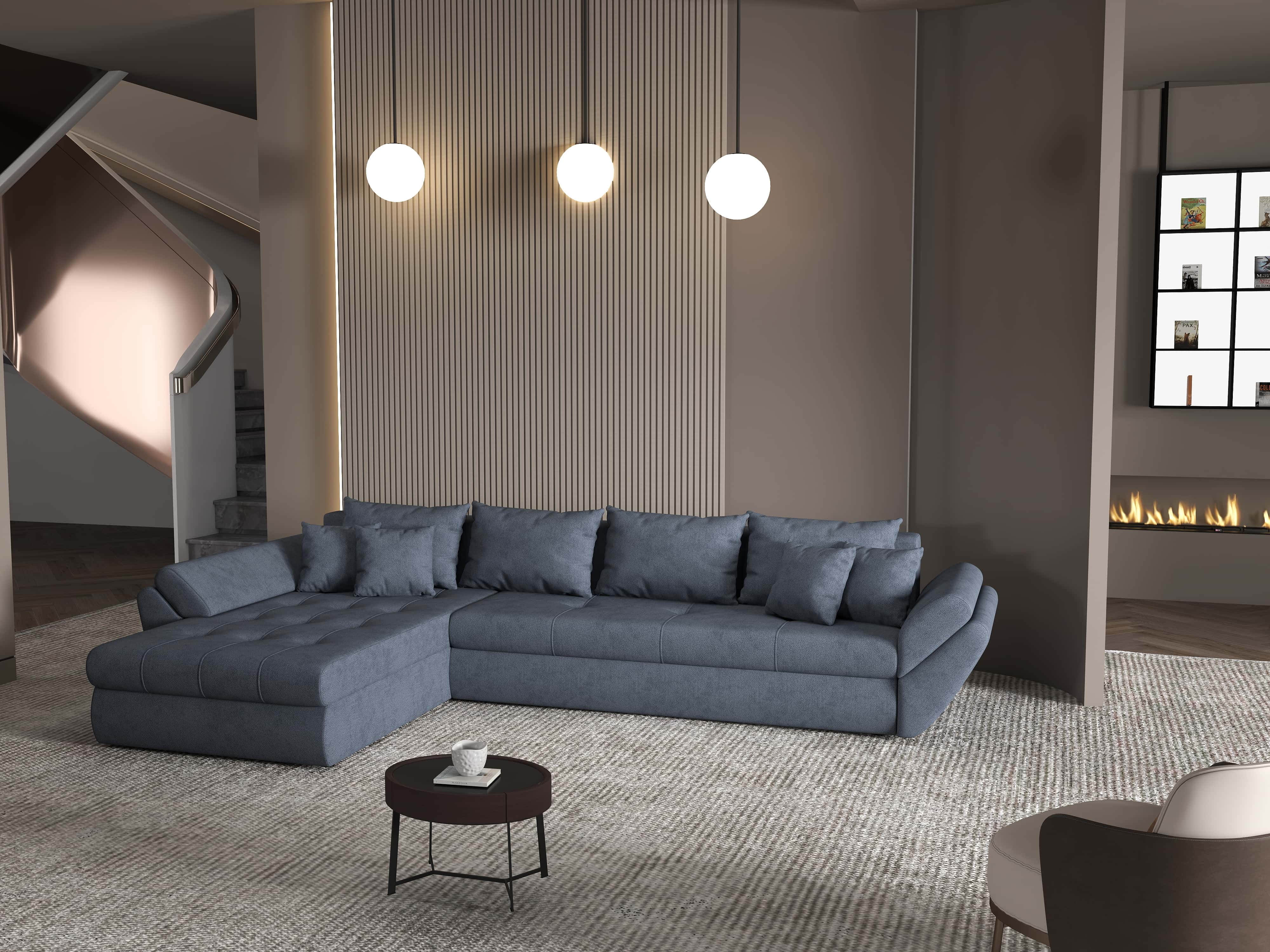 Colțar extensibil dumonde cu ladă de depozitare si sezut confortabil din spuma HR, Loana XL Enjoy Antracit 335x185 cm Fabrica