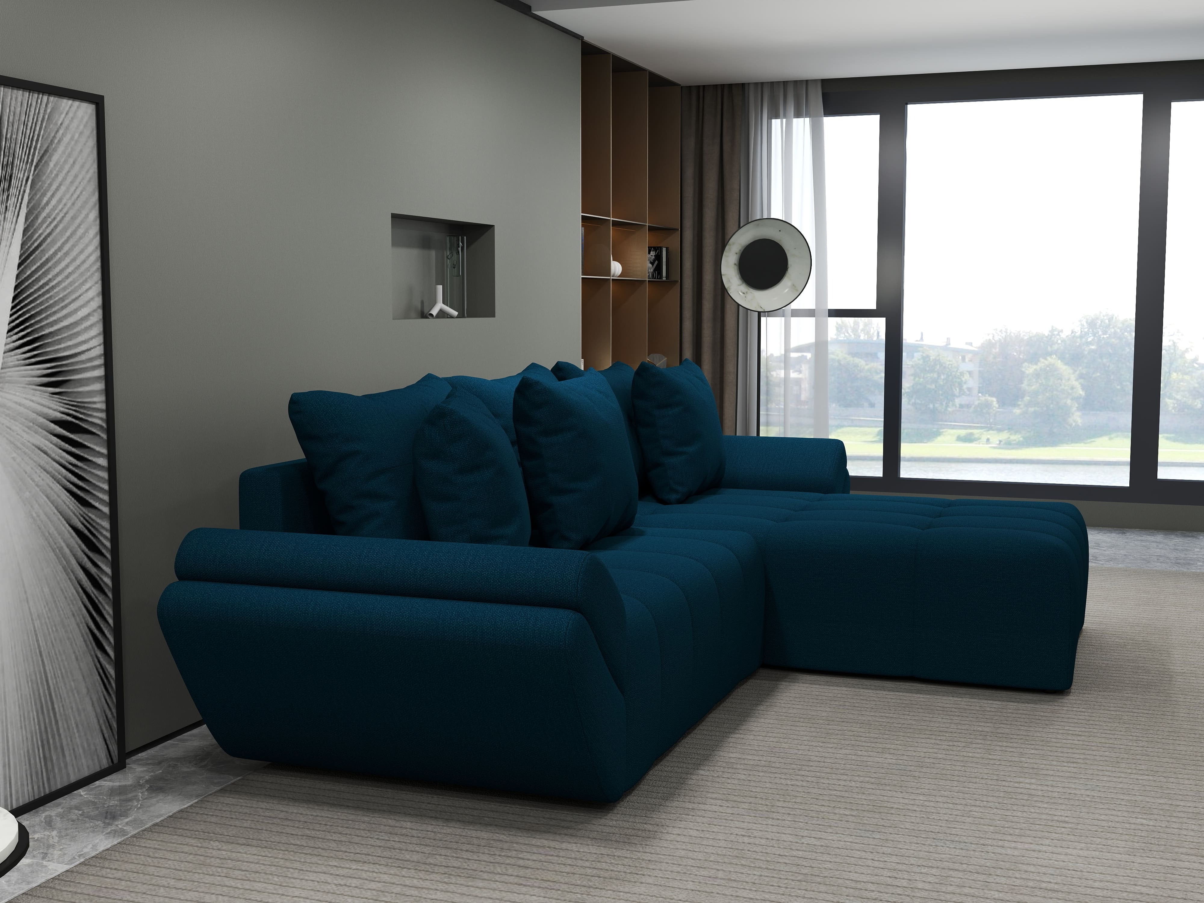 Colțar extensibil dumonde cu ladă de depozitare si sezut confortabil din spuma HR, Berlin Enjoy Petrol 280x185 cm II Fabrica