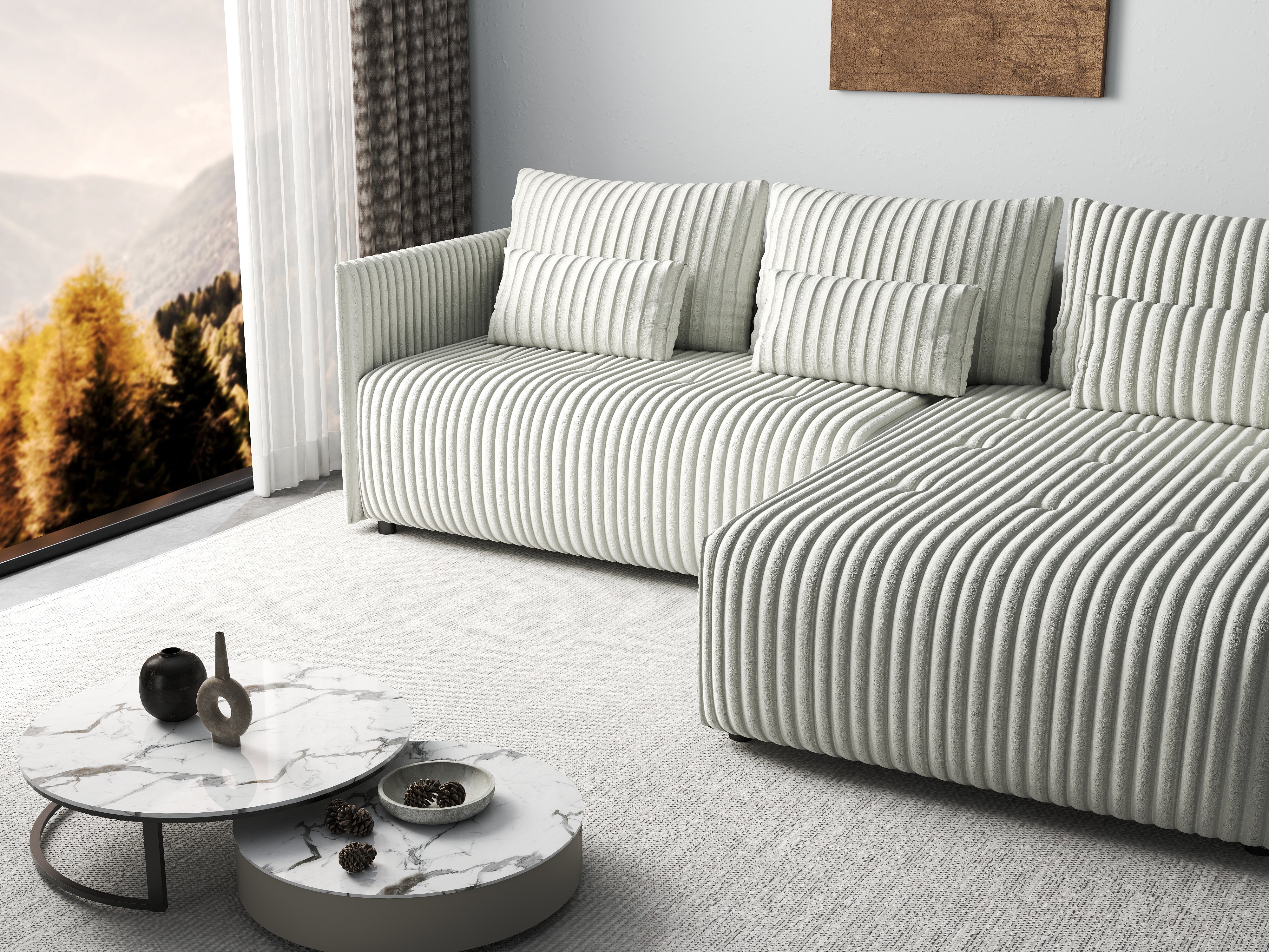 Colțar extensibil dumonde cu ladă de depozitare si sezut confortabil din spuma HR, Malta Ambience White II 235x185 cm Fabrica