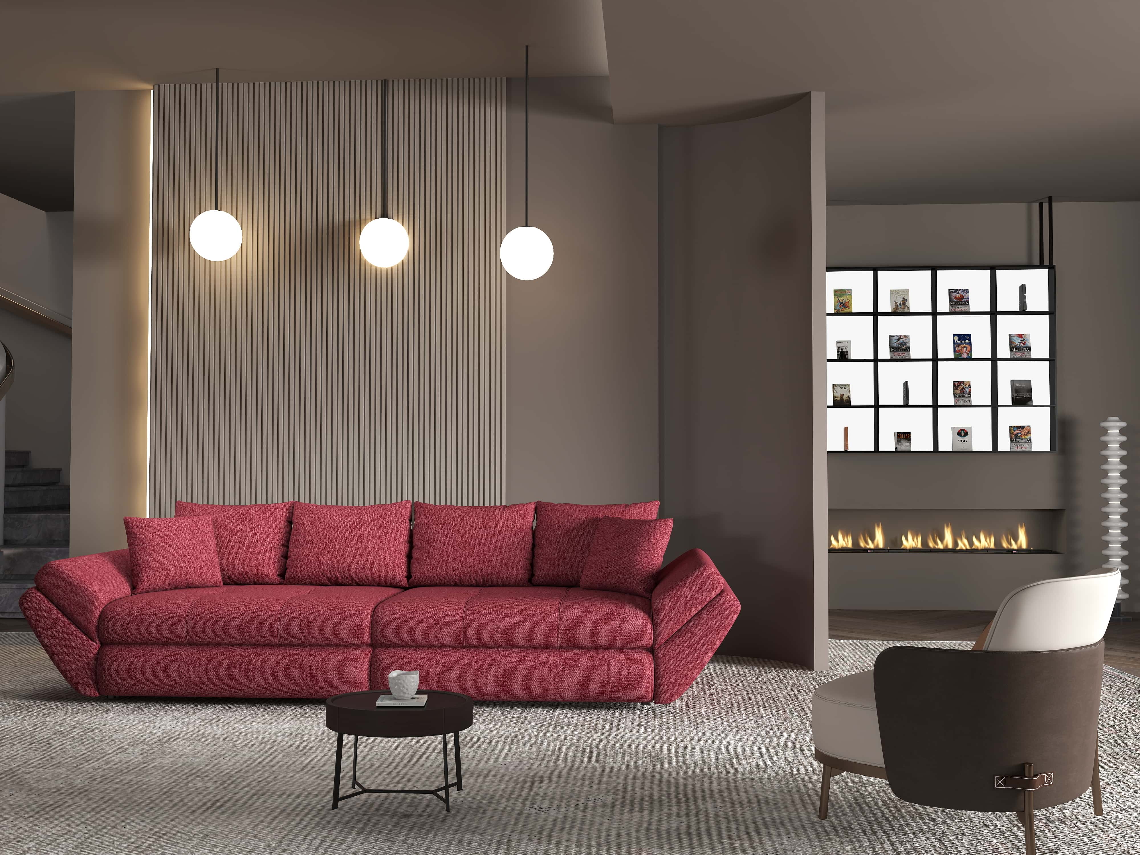 Canapea extensibilă dumonde cu ladă de depozitare si sezut confortabil din spuma HR, Loana Enjoy Rosu 300x100 cm Fabrica