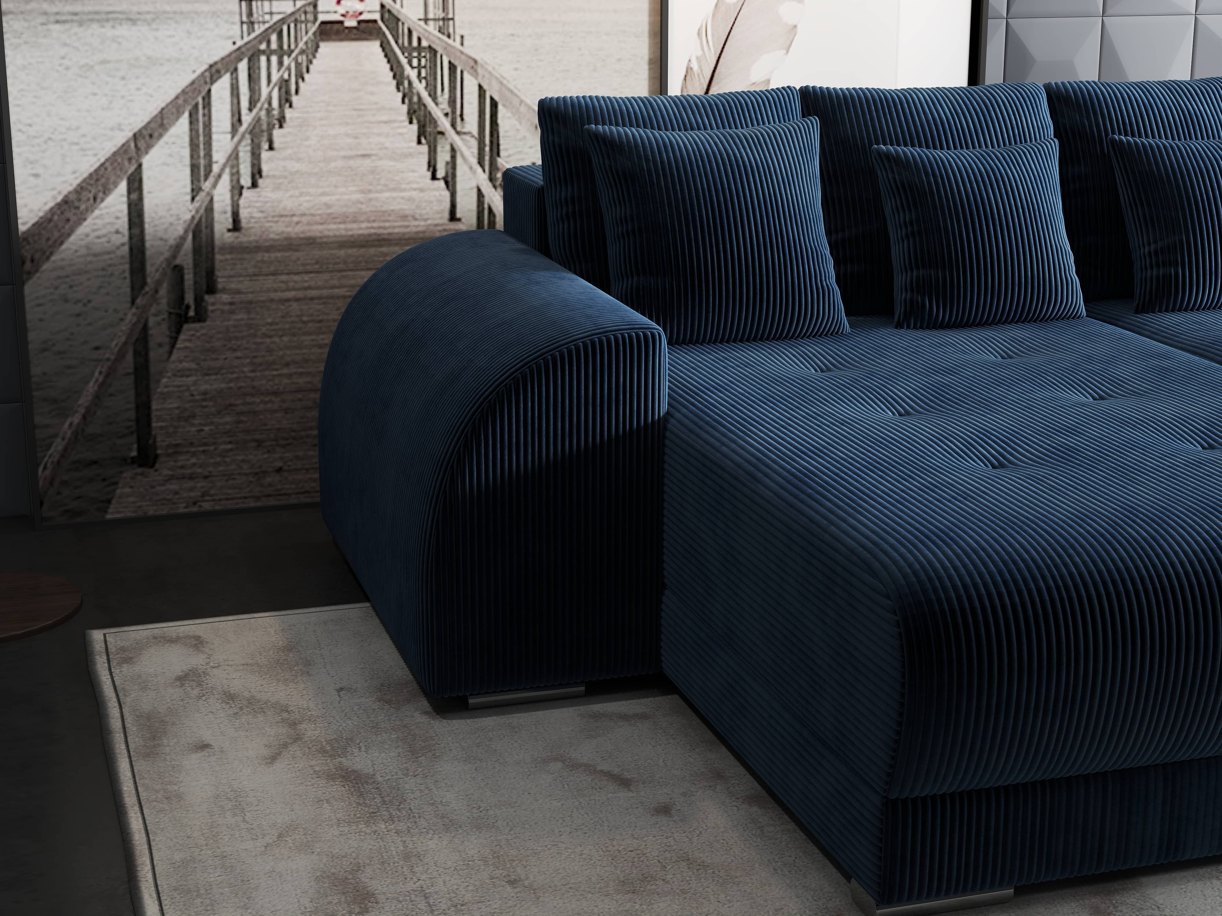 Colțar extensibil dumonde cu ladă de depozitare si sezut confortabil din spuma HR, Verona Zoom Albastru 290x185 cm Fabrica