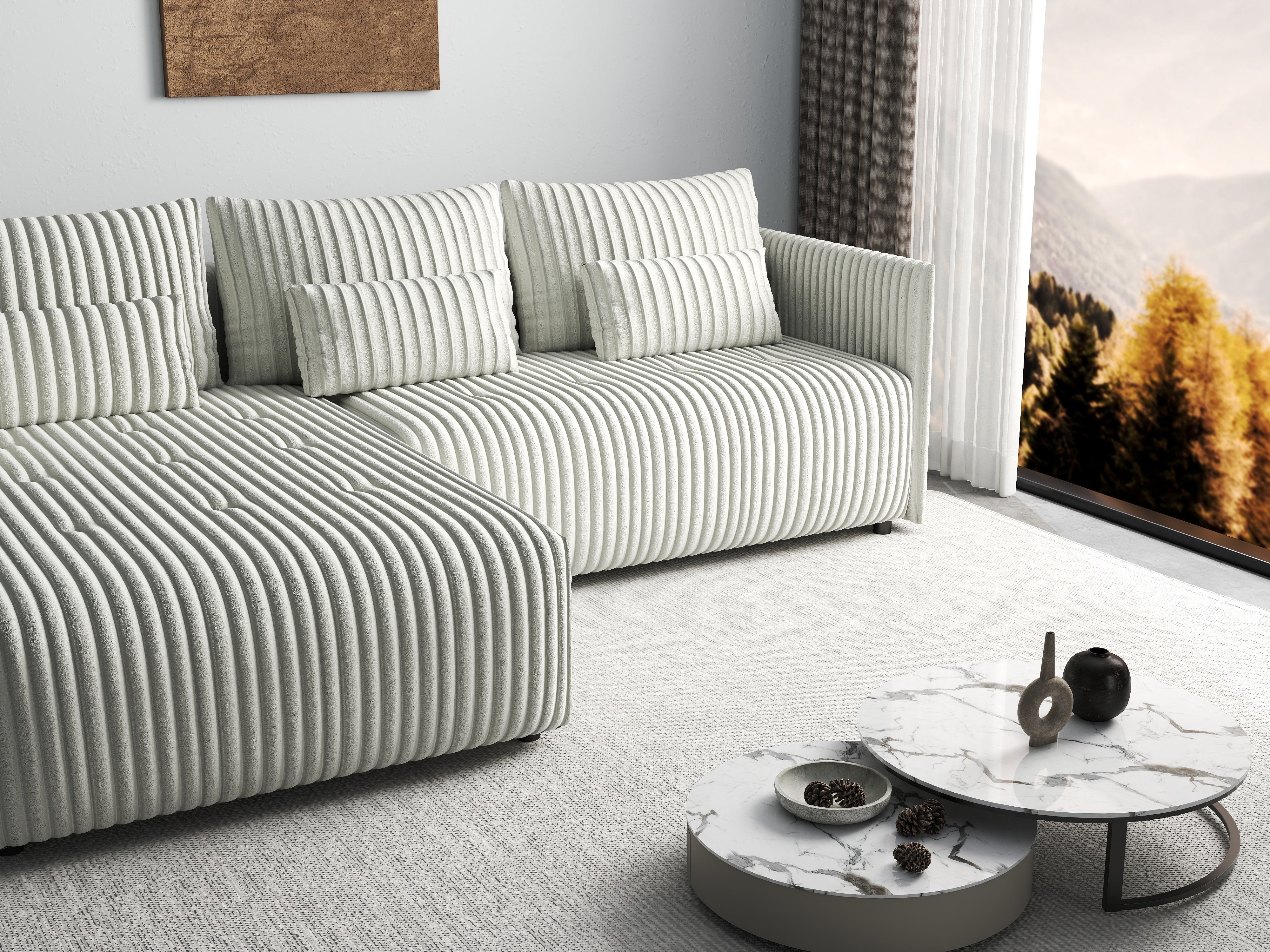 Colțar extensibil dumonde cu ladă de depozitare si sezut confortabil din spuma HR, Malta Ambience White 235x185 cm Fabrica