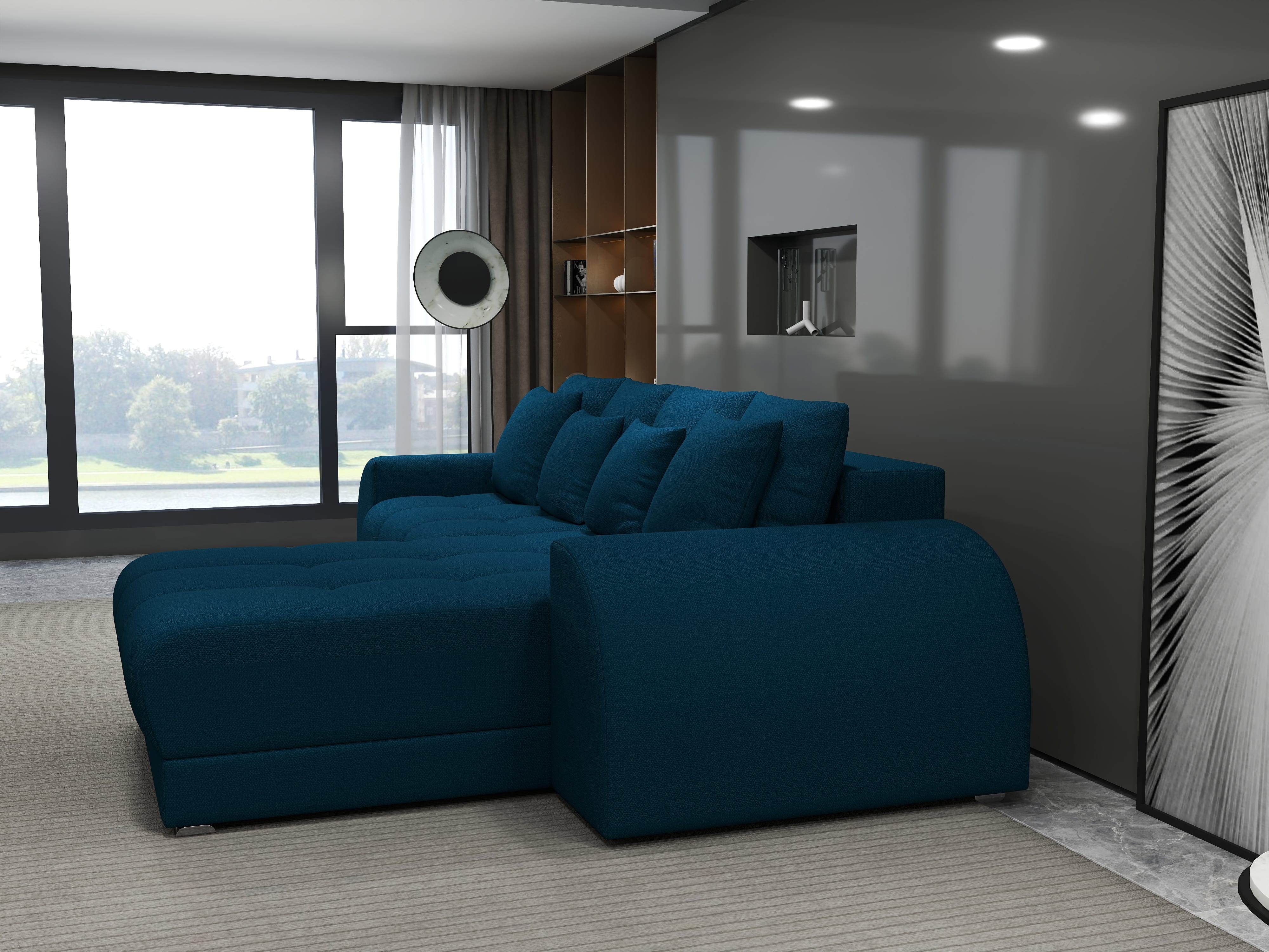 Colțar extensibil dumonde cu ladă de depozitare si sezut confortabil din spuma HR, Verona Enjoy Petrol II 290x185 cm Fabrica
