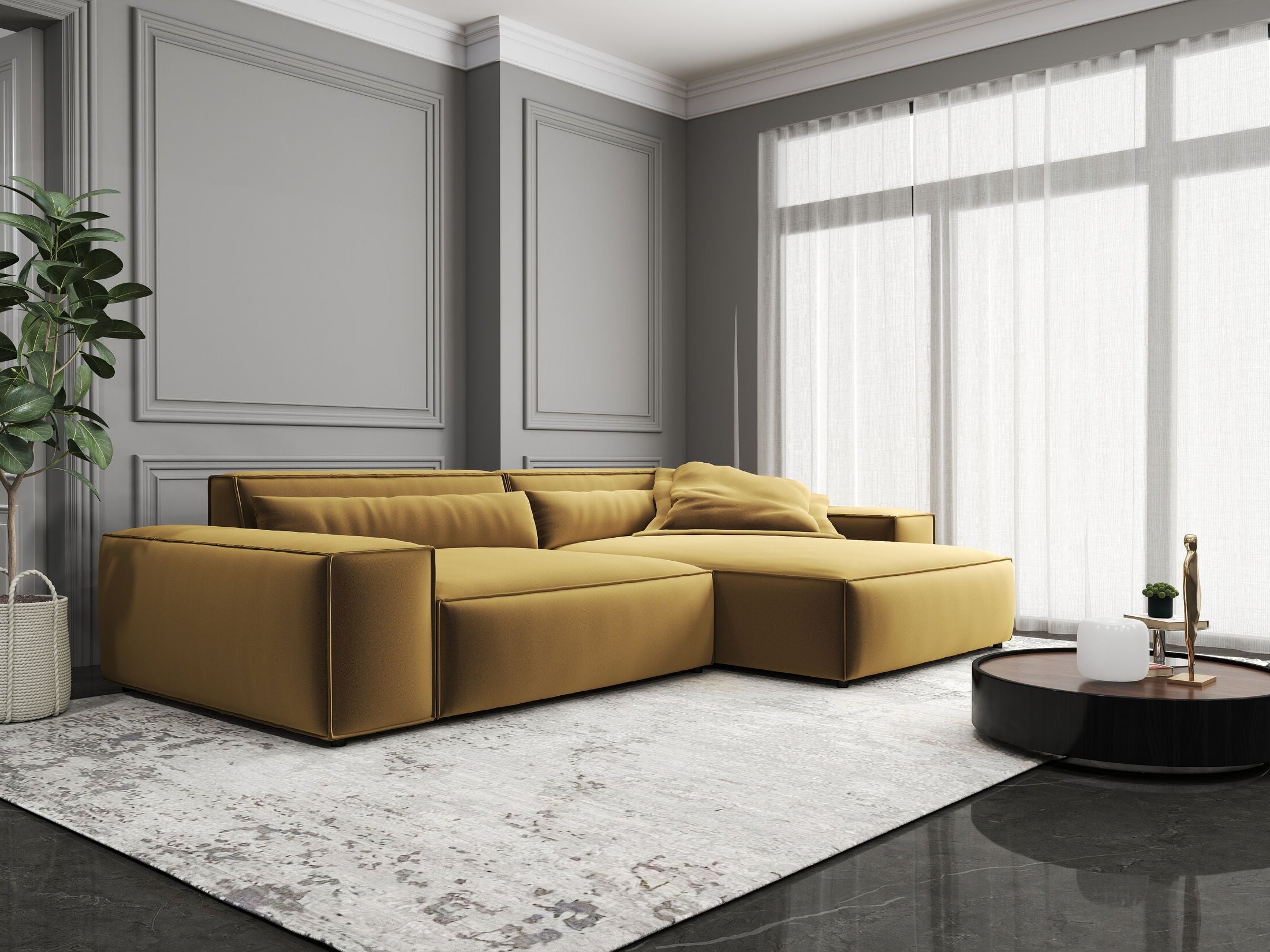 Colțar dumonde cu șezut confortabil din spumă HR, Marvelo Royal Mustar 264x175 cm II