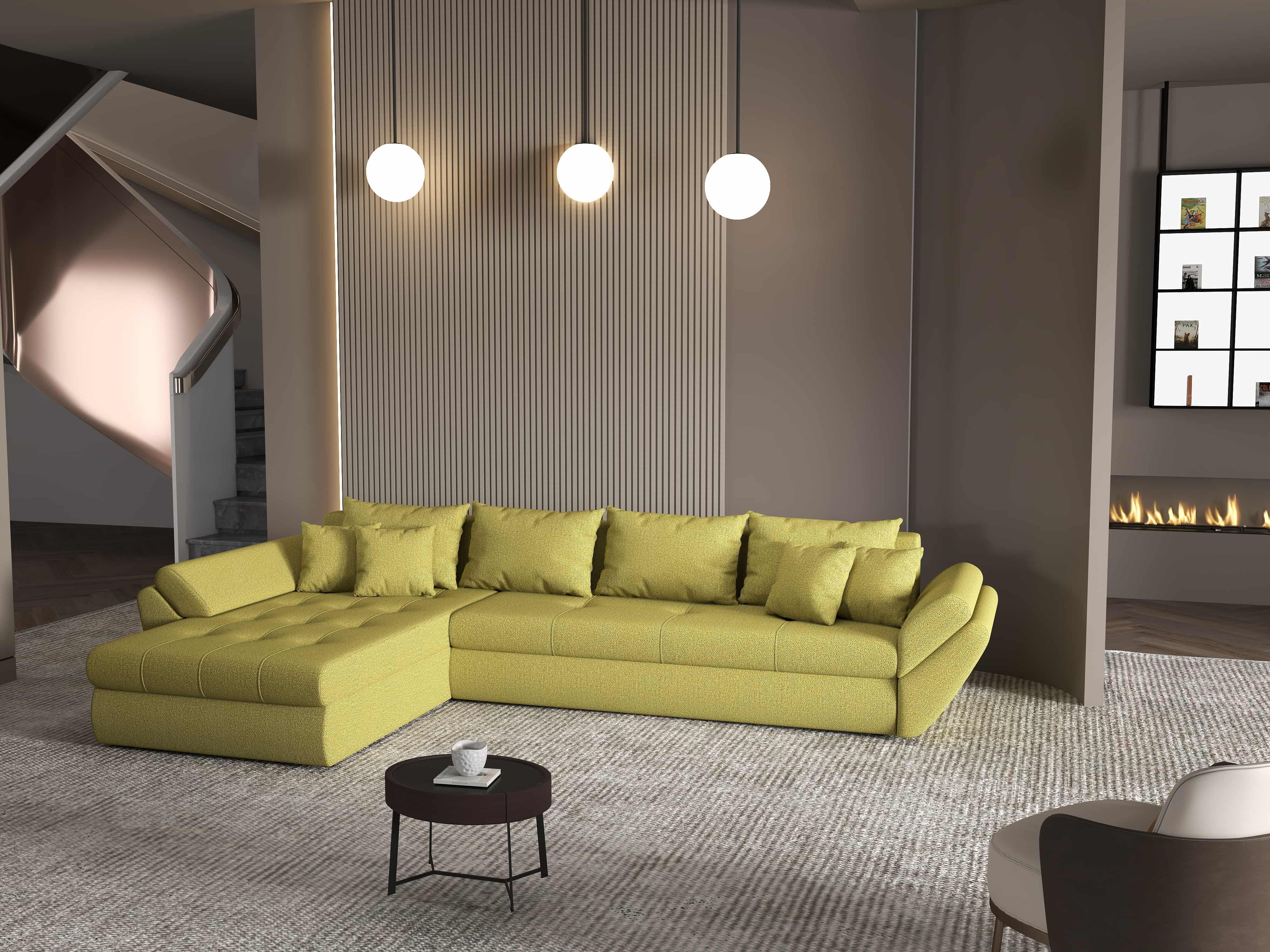 Colțar extensibil dumonde cu ladă de depozitare si sezut confortabil din spuma HR, Loana XL Enjoy Verde 335x185 cm Fabrica