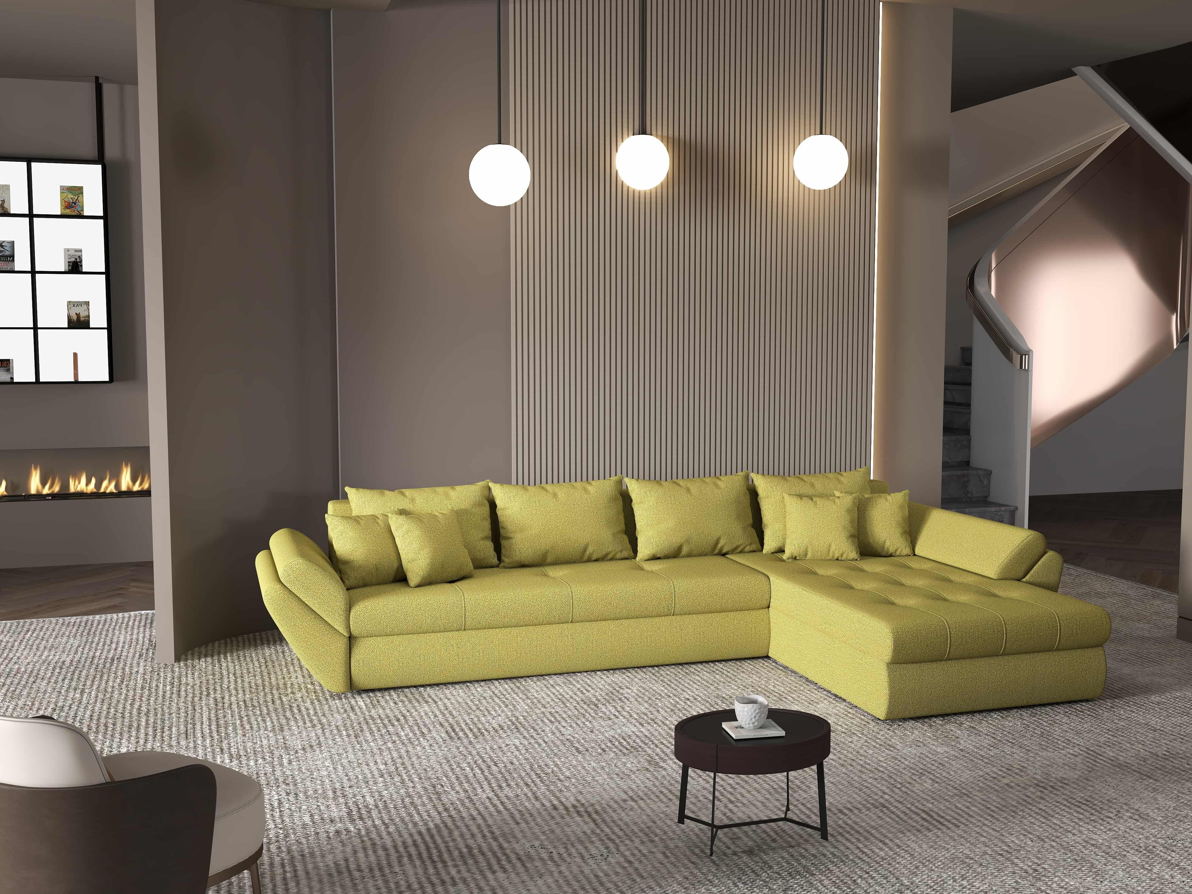 Colțar extensibil dumonde cu ladă de depozitare si sezut confortabil din spuma HR, Loana XL Enjoy Verde II 335x185 cm Fabrica