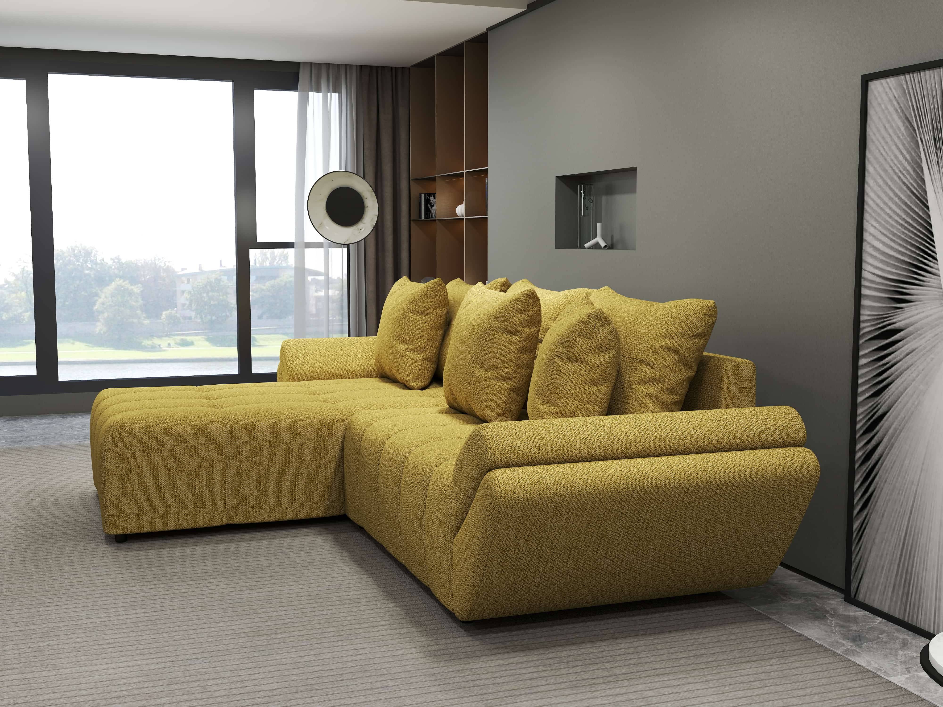 Colțar extensibil dumonde cu ladă de depozitare si sezut confortabil din spuma HR, Berlin Enjoy Melon 280x185 cm Fabrica