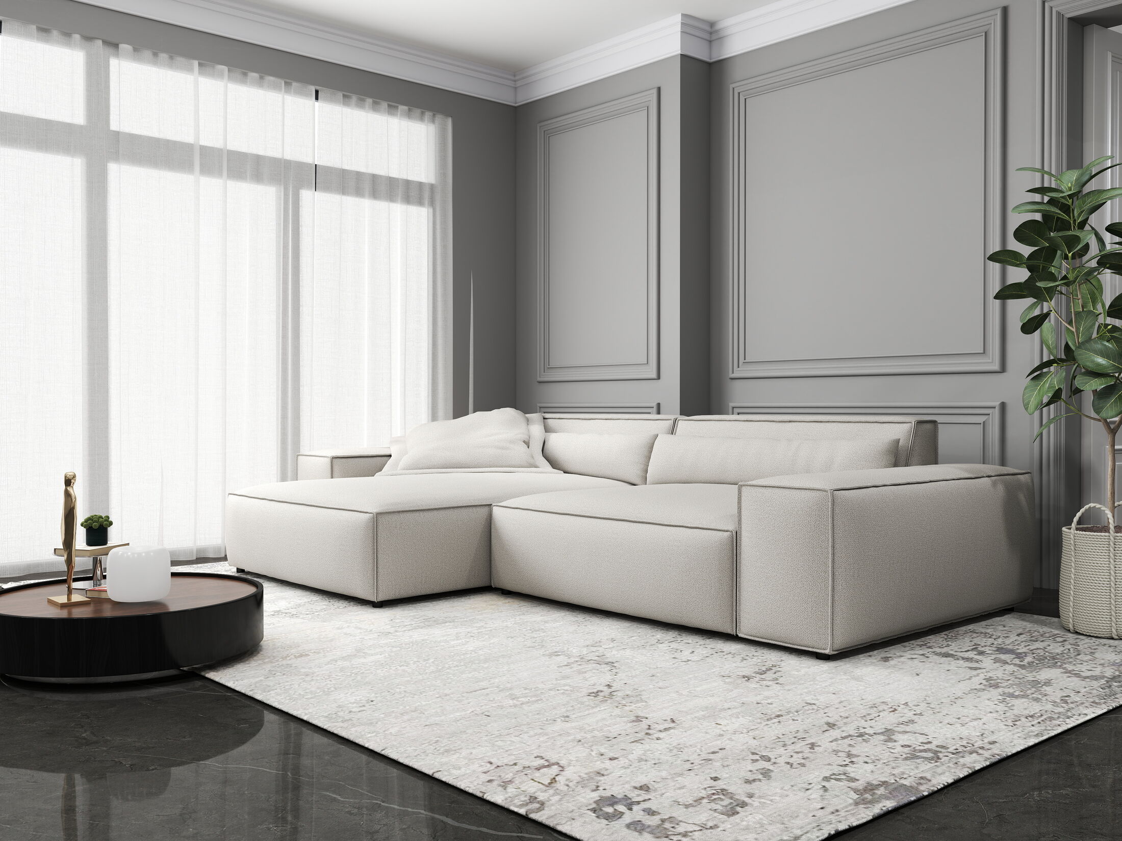 Colțar dumonde cu șezut confortabil din spumă HR, Marvelo Enjoy Bej 264x175 cm