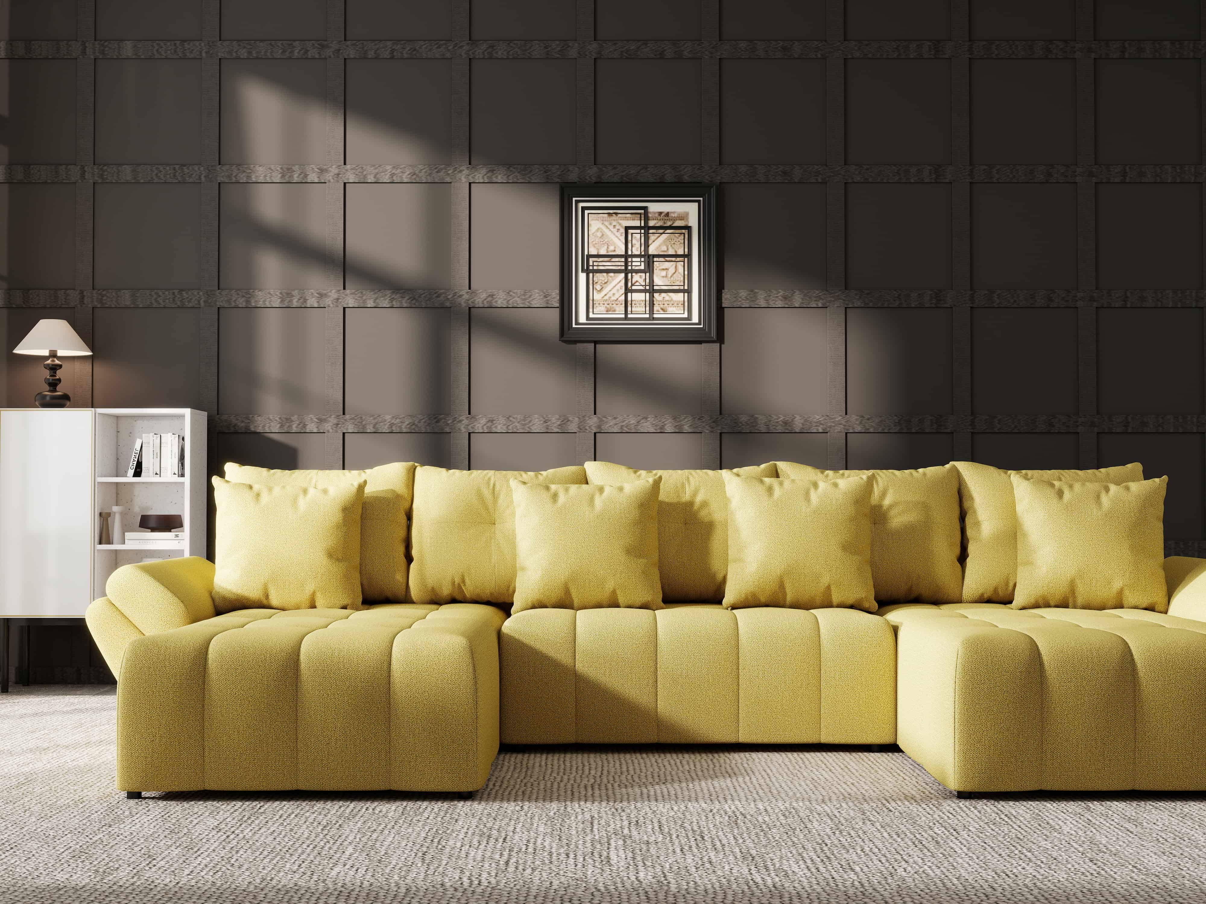 Colțar extensibil dumonde cu ladă de depozitare si sezut confortabil din spuma HR, Berlin U Enjoy Melon 380x180 cm Fabrica