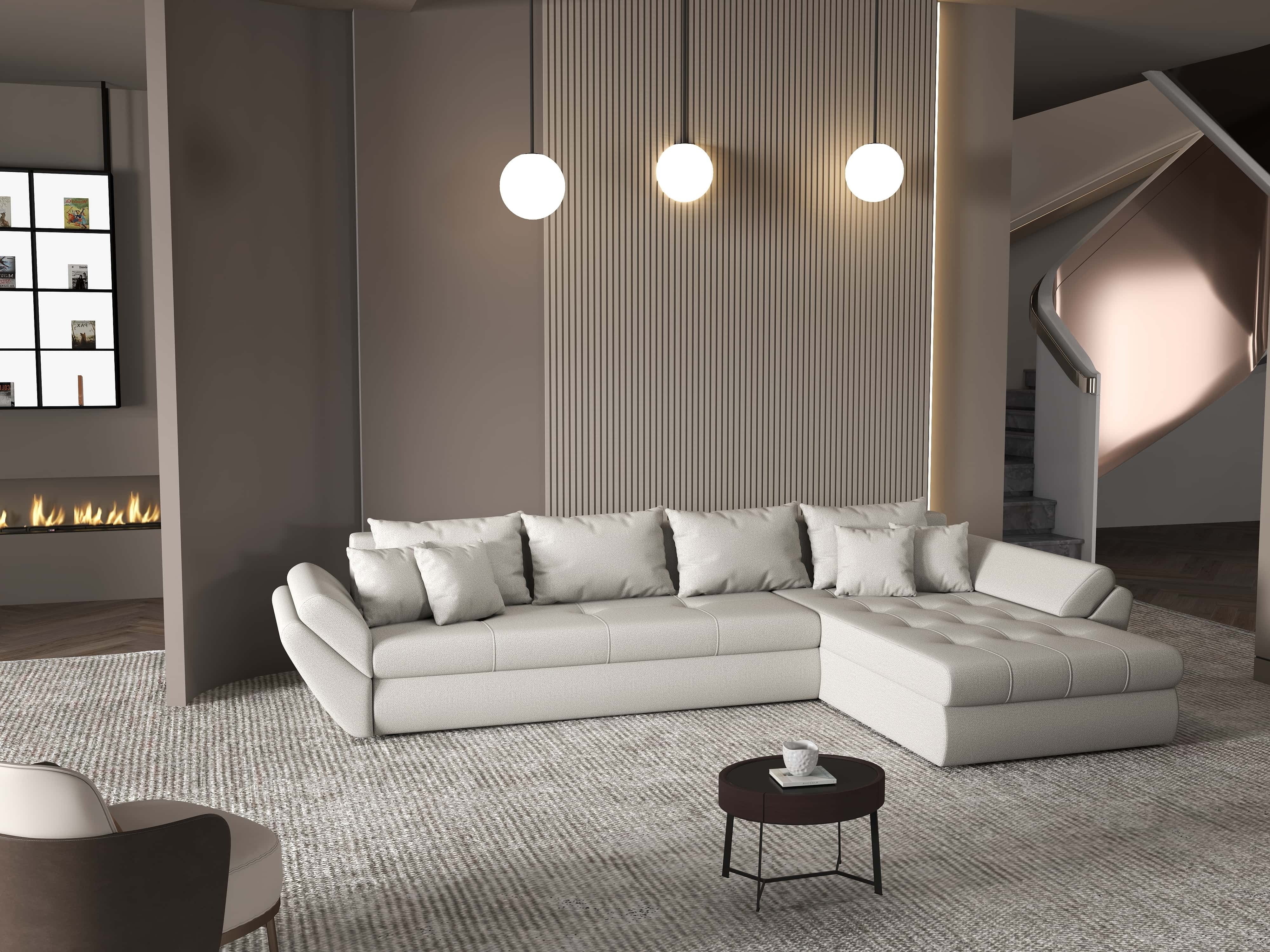 Colțar extensibil dumonde cu ladă de depozitare si sezut confortabil din spuma HR, Loana XL Enjoy Beige II 335x185 cm Fabrica