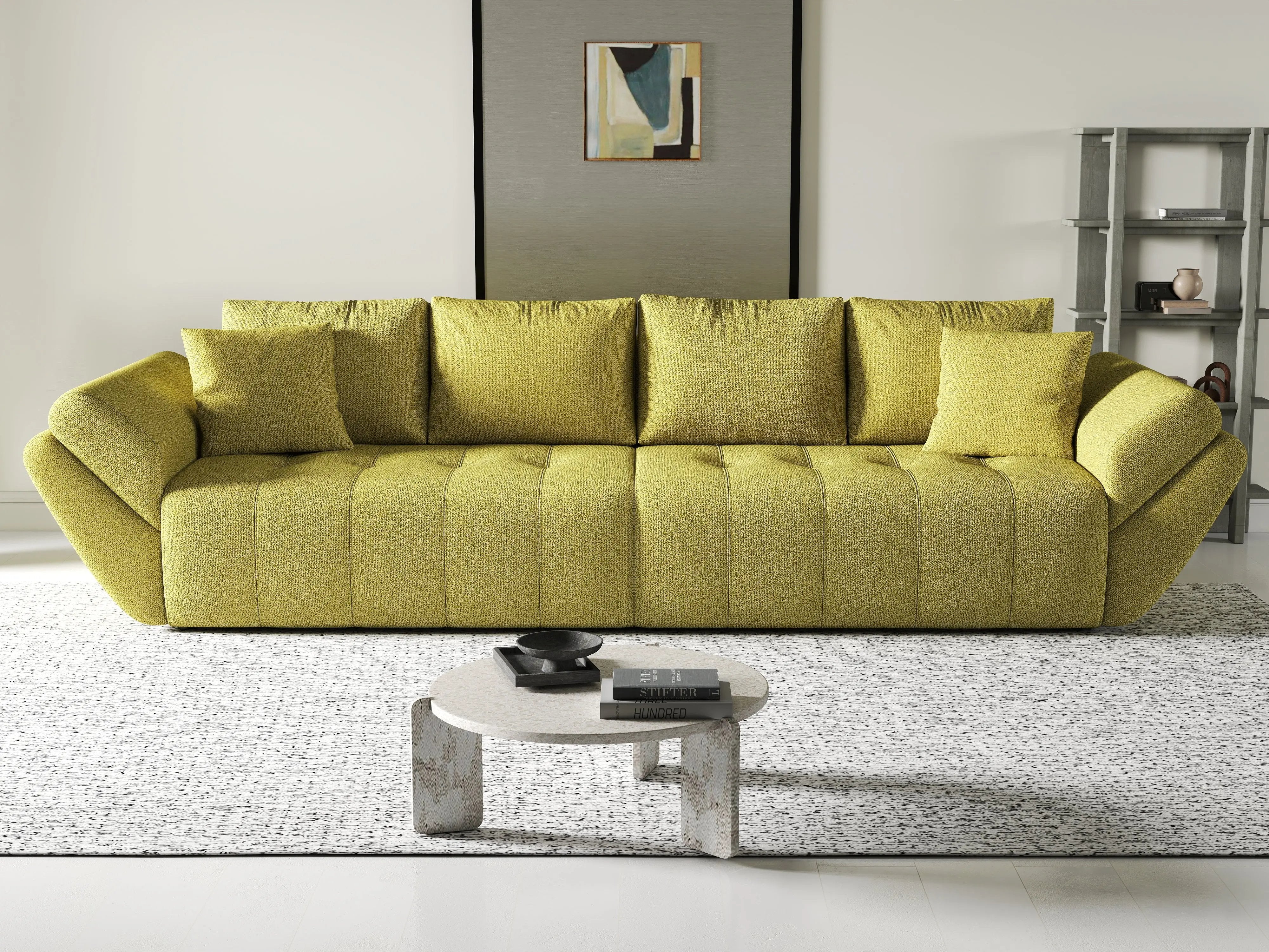 Canapea extensibilă dumonde cu ladă de depozitare si sezut confortabil din spuma HR, Berlin Enjoy Green 300x100 cm Fabrica