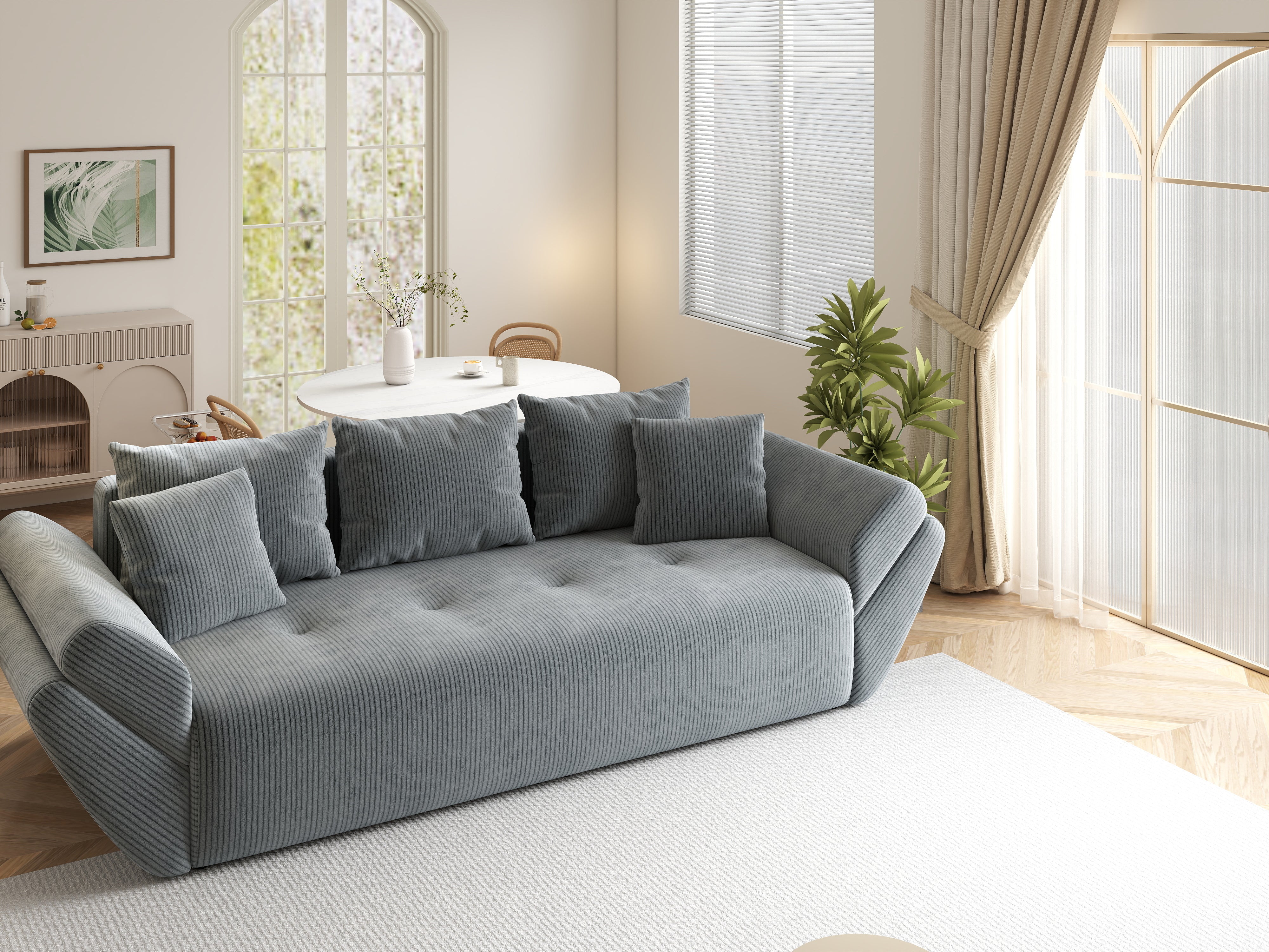 Canapea extensibilă dumonde cu ladă de depozitare si sezut confortabil din spuma HR, Berlin Zoom Grey 250x100 cm Fabrica