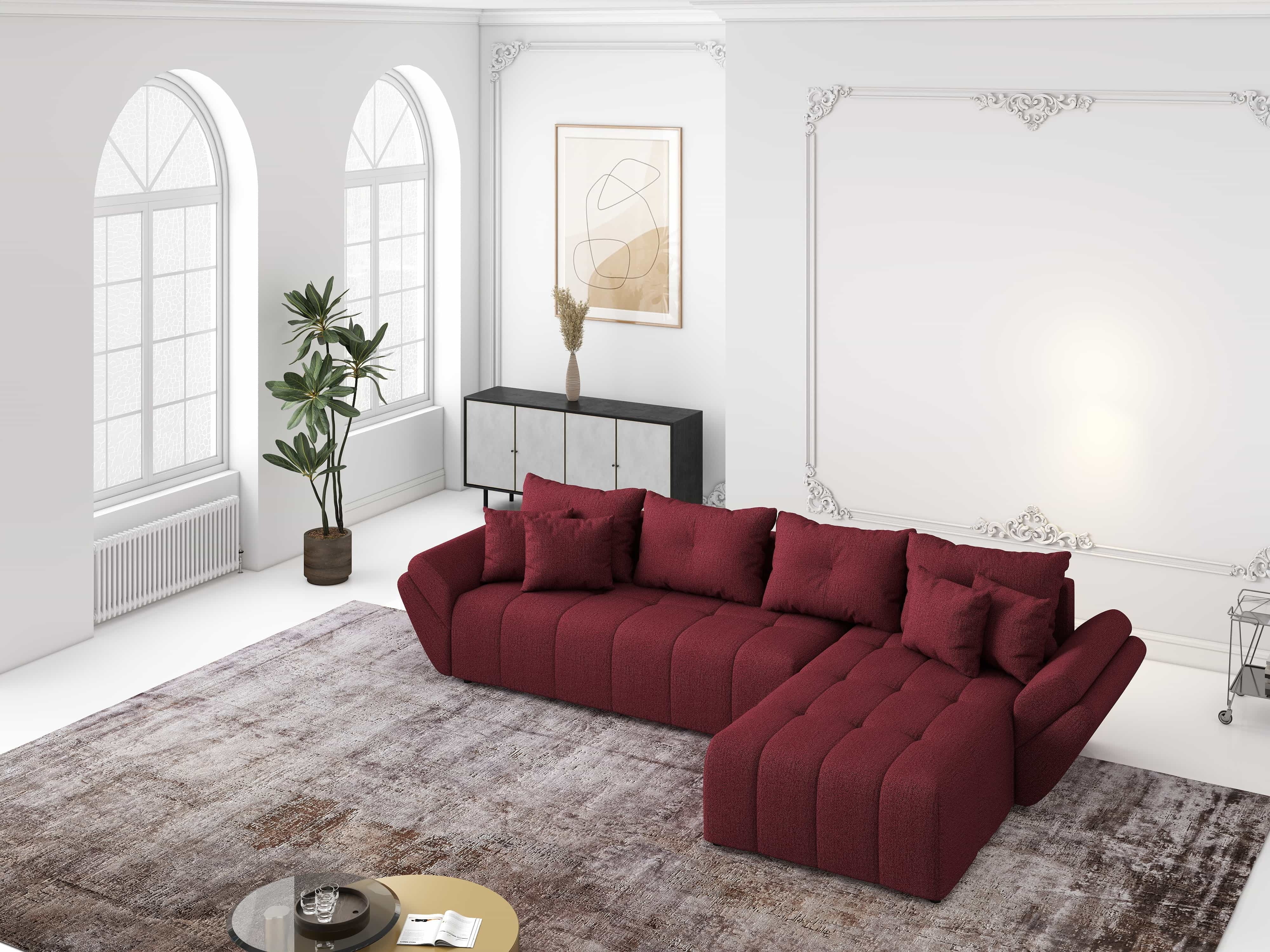 Colțar extensibil dumonde cu ladă de depozitare si sezut confortabil din spuma HR, Berlin XL Enjoy Red 350x185 cm II Fabrica