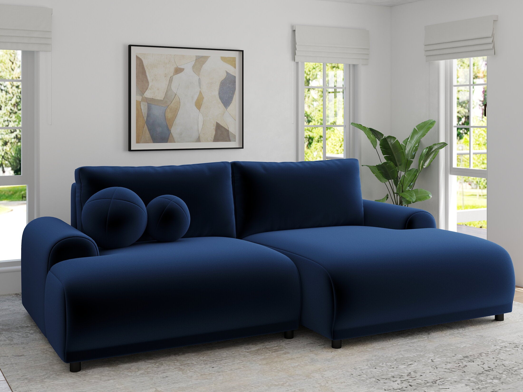 Colțar extensibil dumonde cu ladă de depozitare și șezut confortabil din spumă HR, Carlo Royal Albastru Navy 240x145 cm II